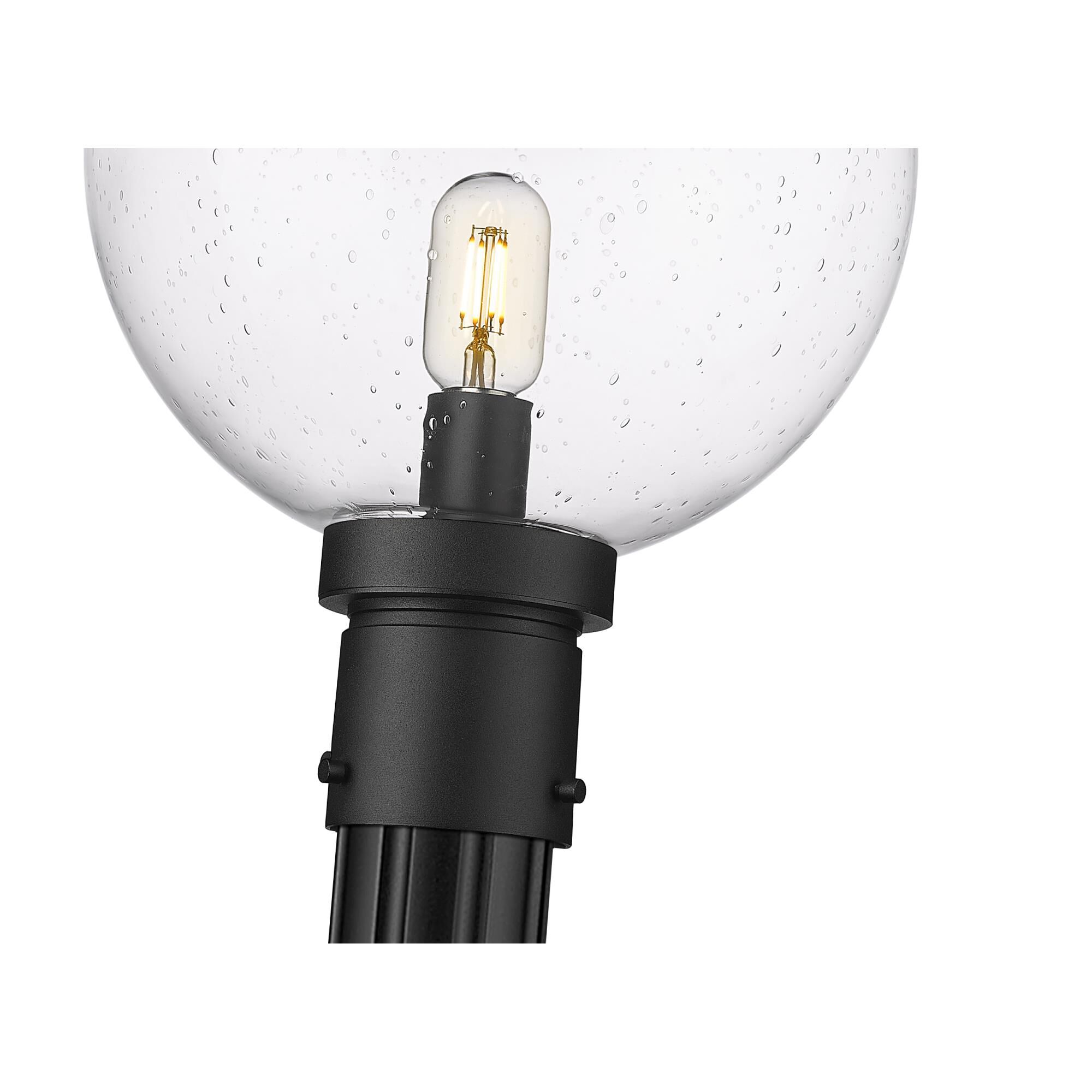 Shown in Black finish and Clear Seedy glass