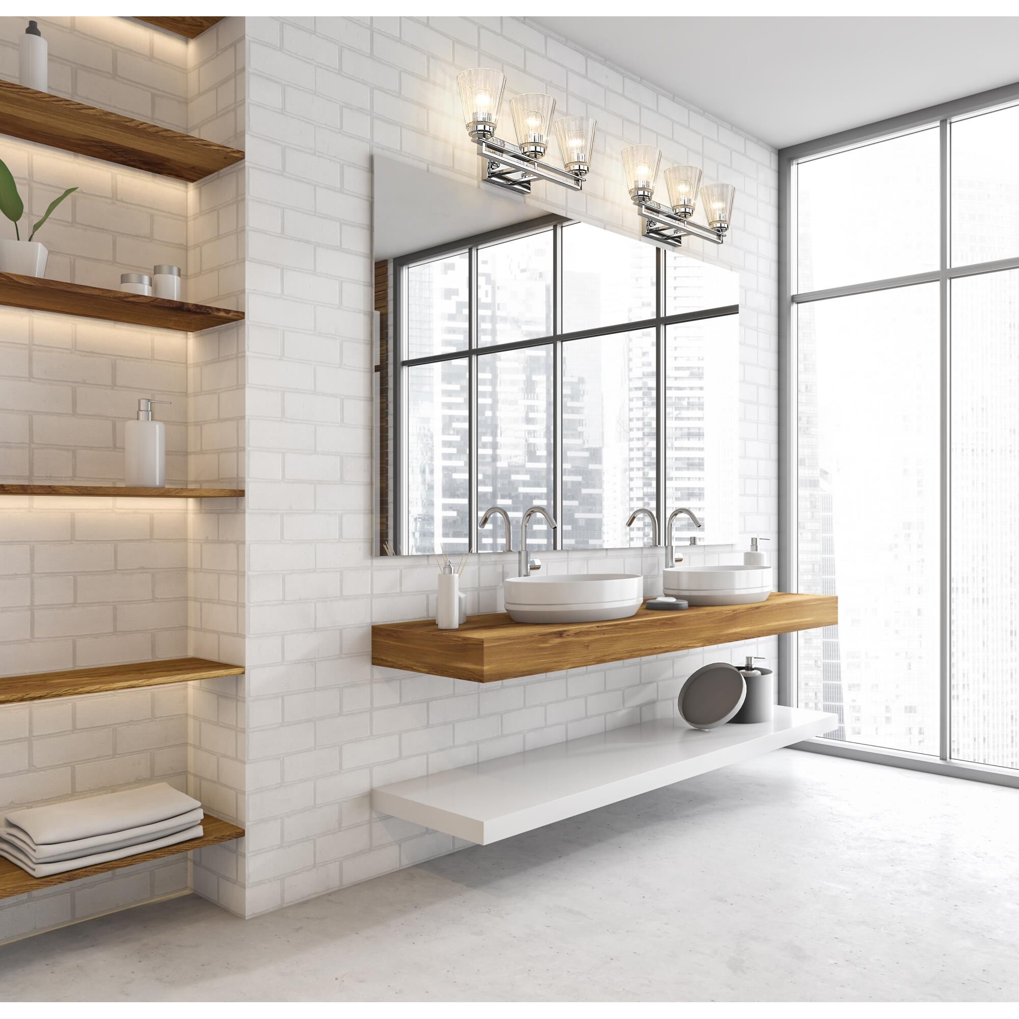 Shown in Chrome finish and Clear glass