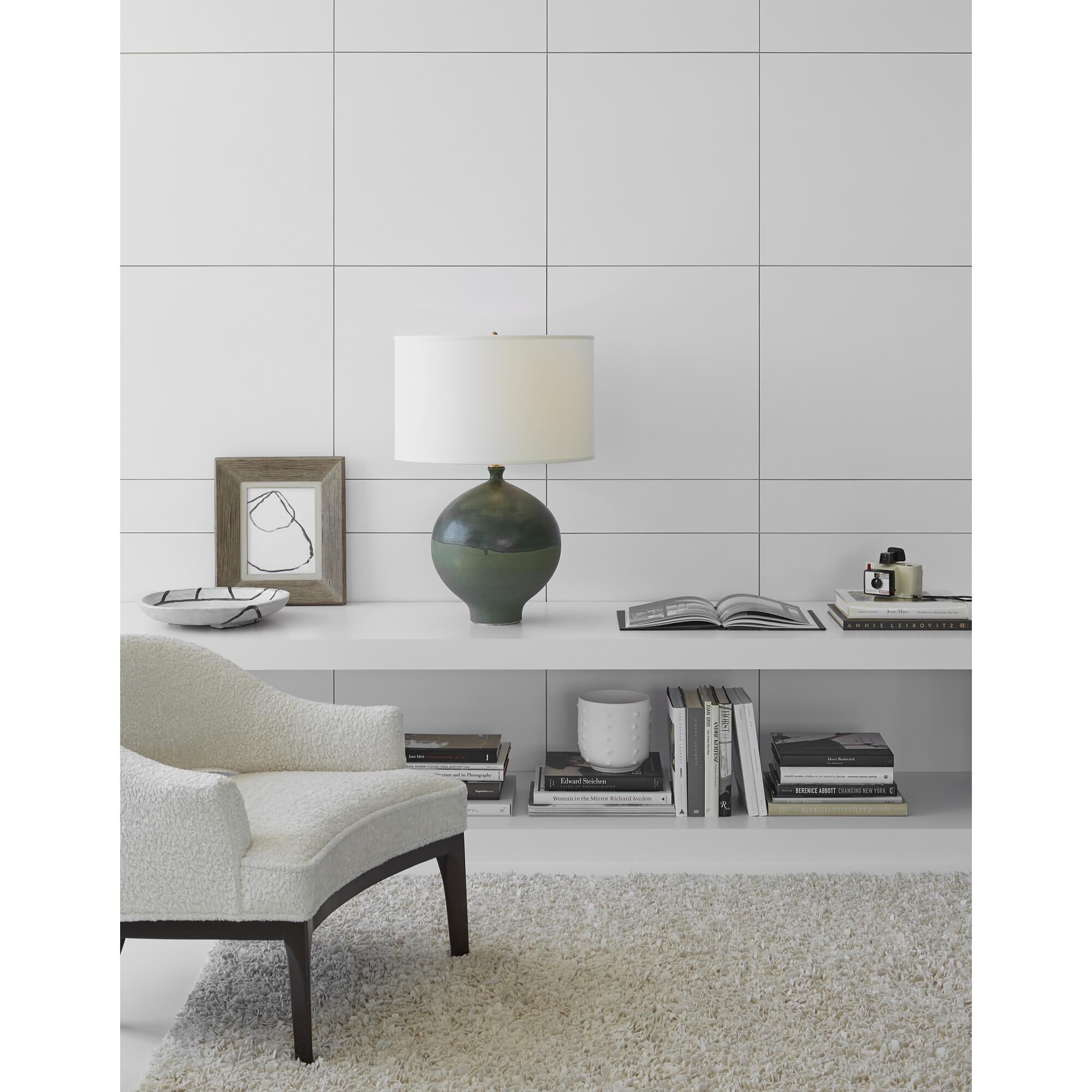 Shown in Volcanic Verdi finish and Linen shade