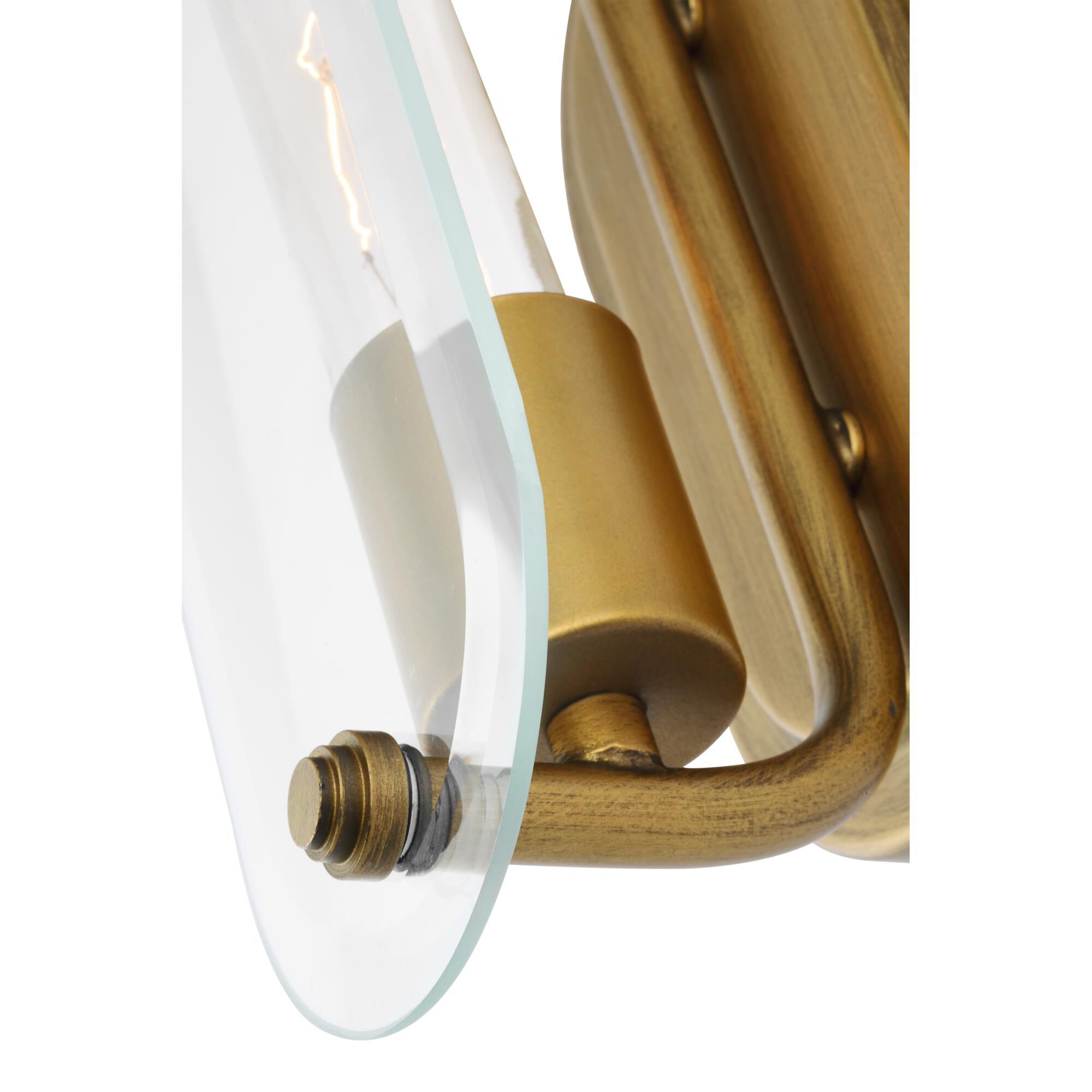 Shown in Natural Brass finish and Clear Beveled glass