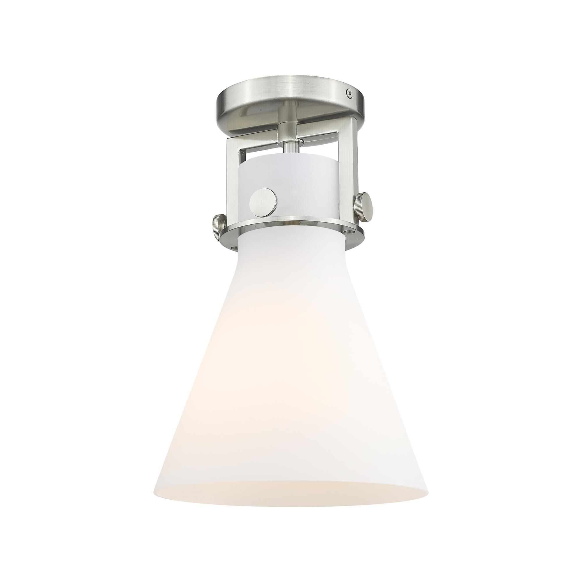 Shown in Satin Nickel finish and Matte White glass