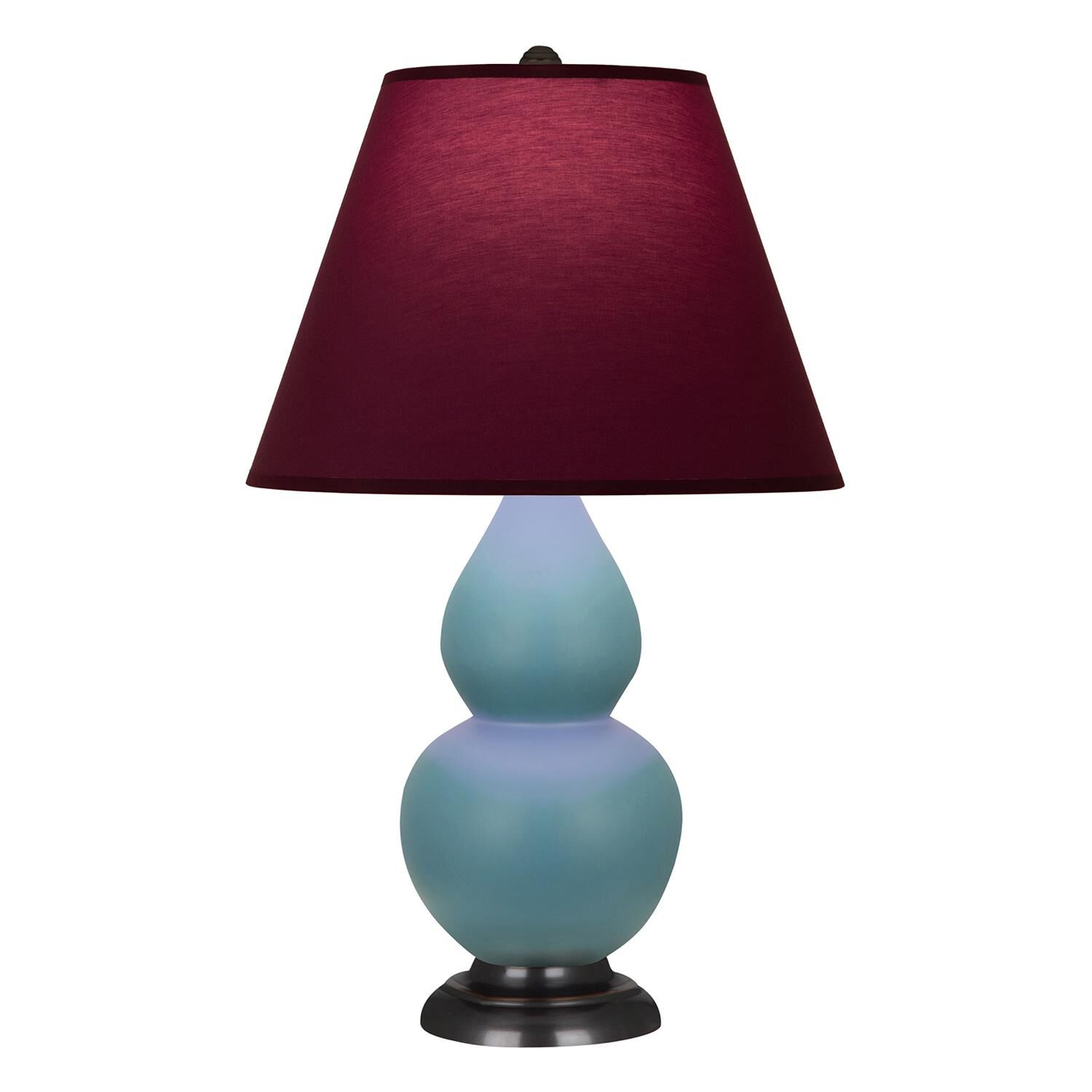 Shown in Matte Steel Blue finish and Plum and Lavender shade and Bronze accent
