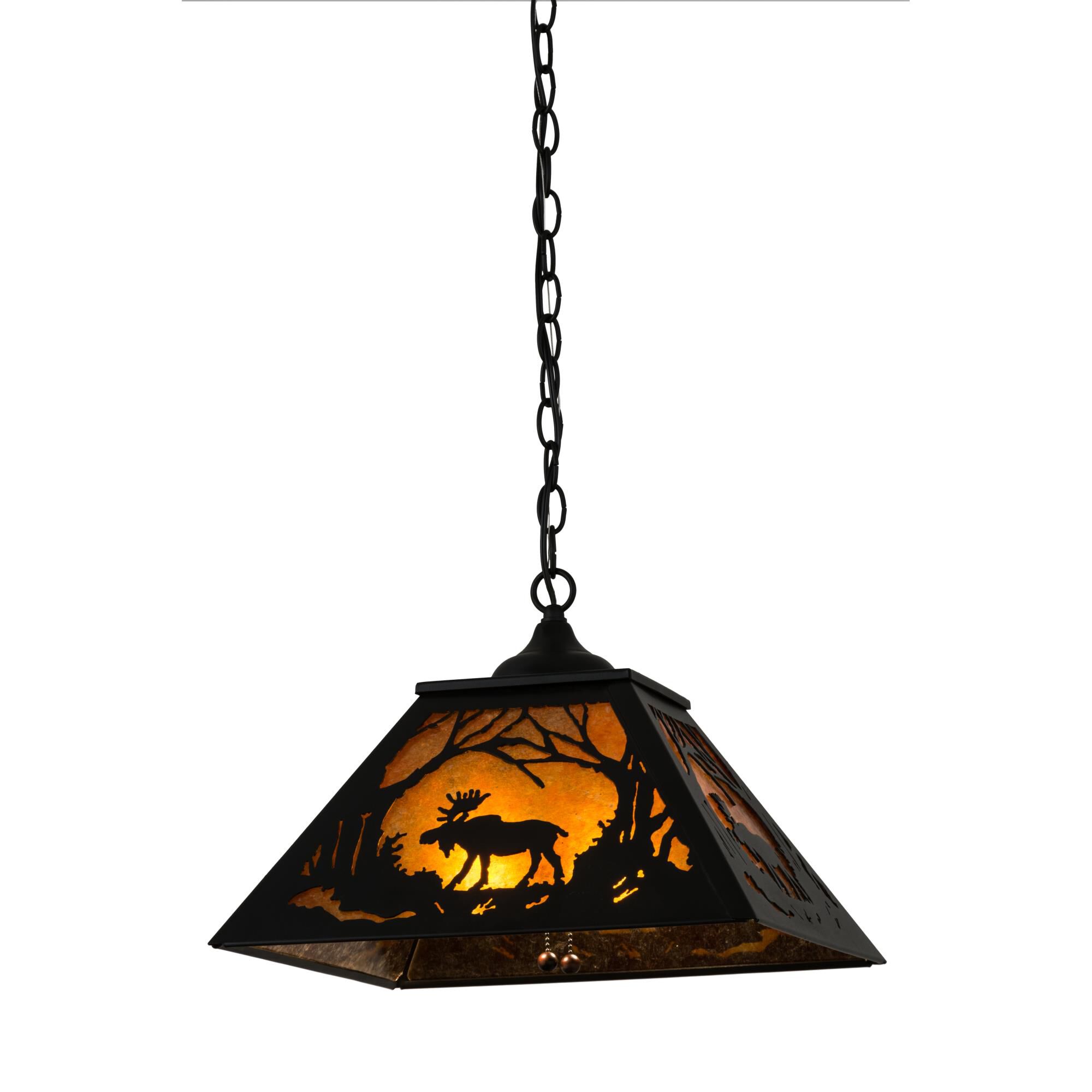 Shown in Black finish and Amber Mica glass