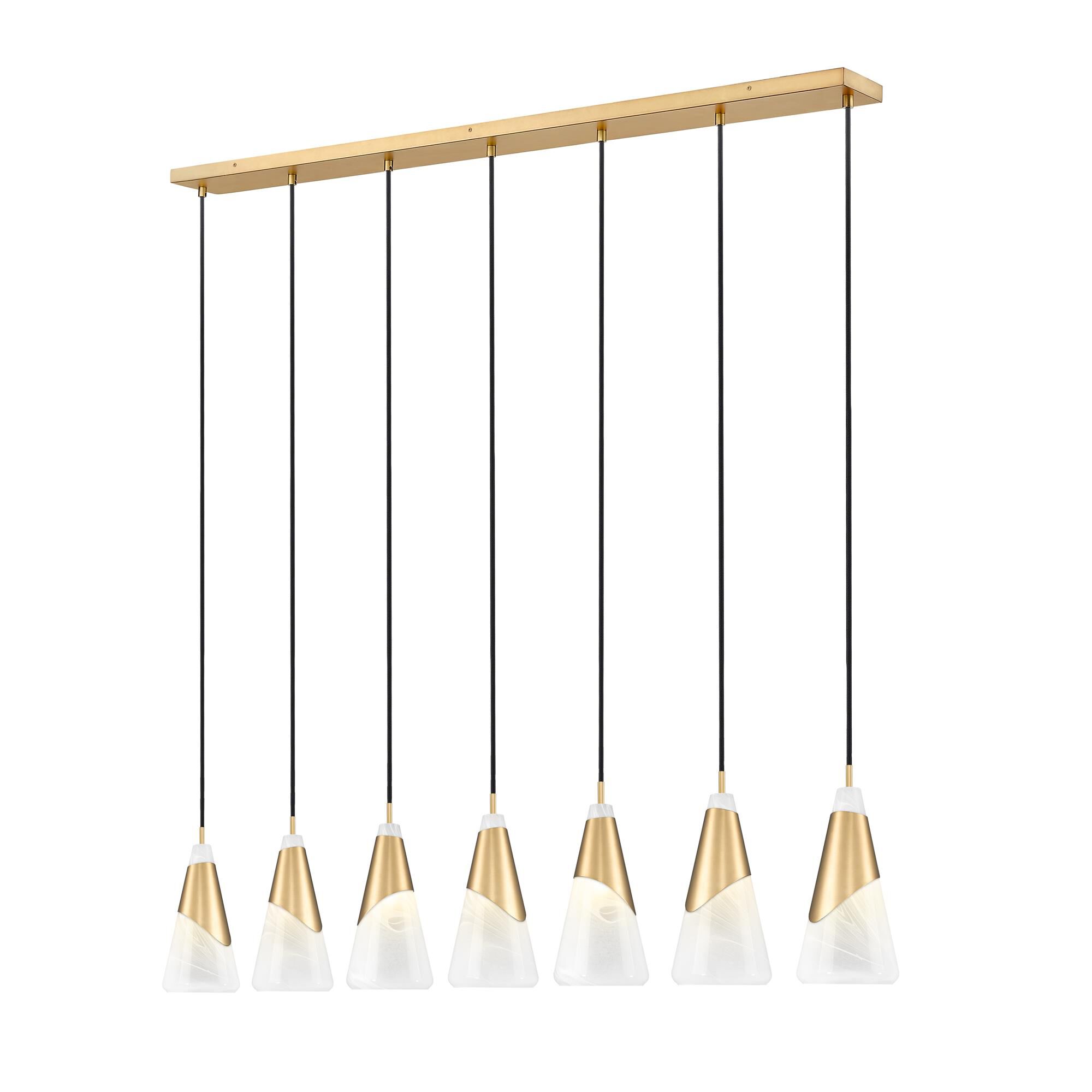 Shown in Modern Gold finish and White Swirl glass and White Swirl shade