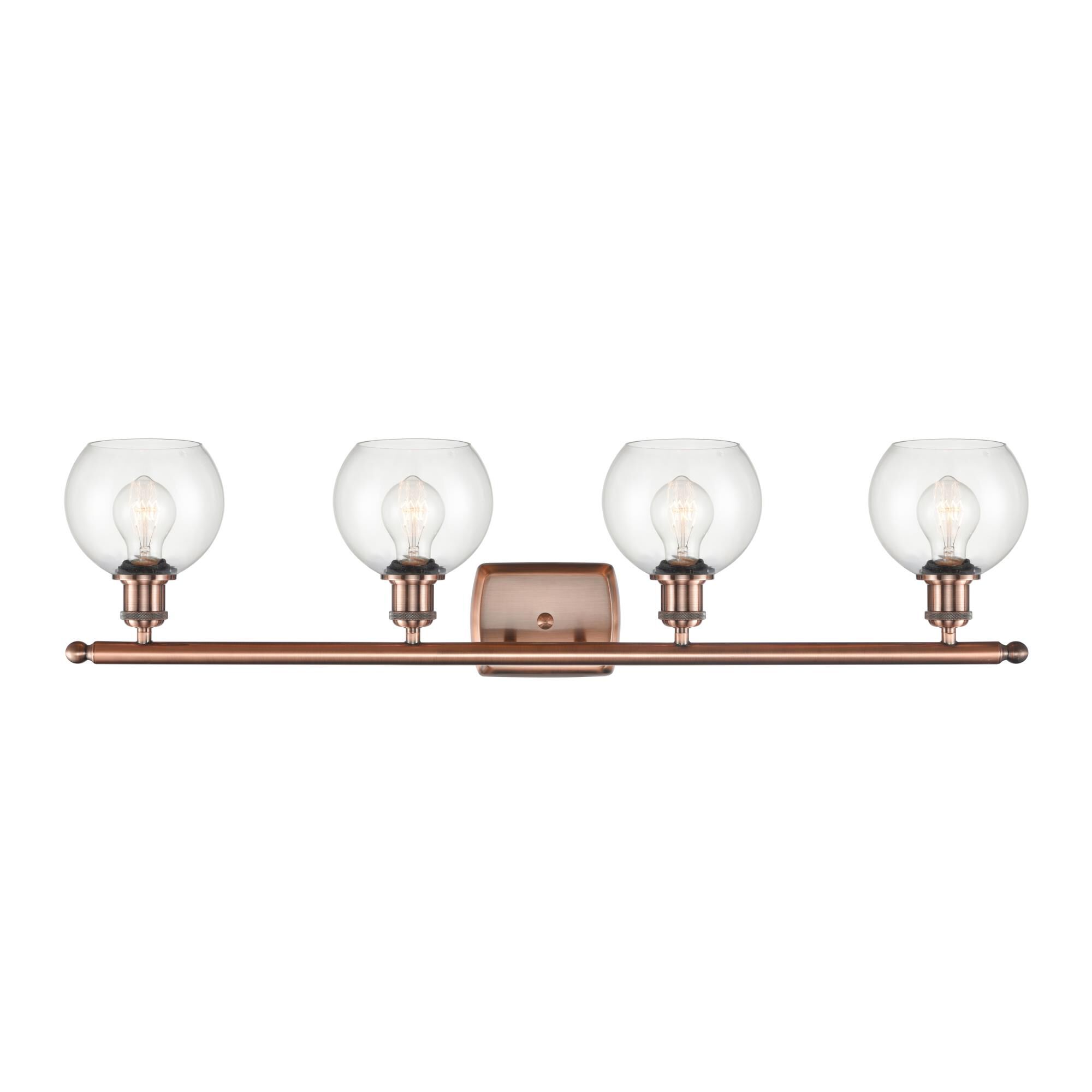 Shown in Antique Copper finish and Clear Athens glass and No Shade shade