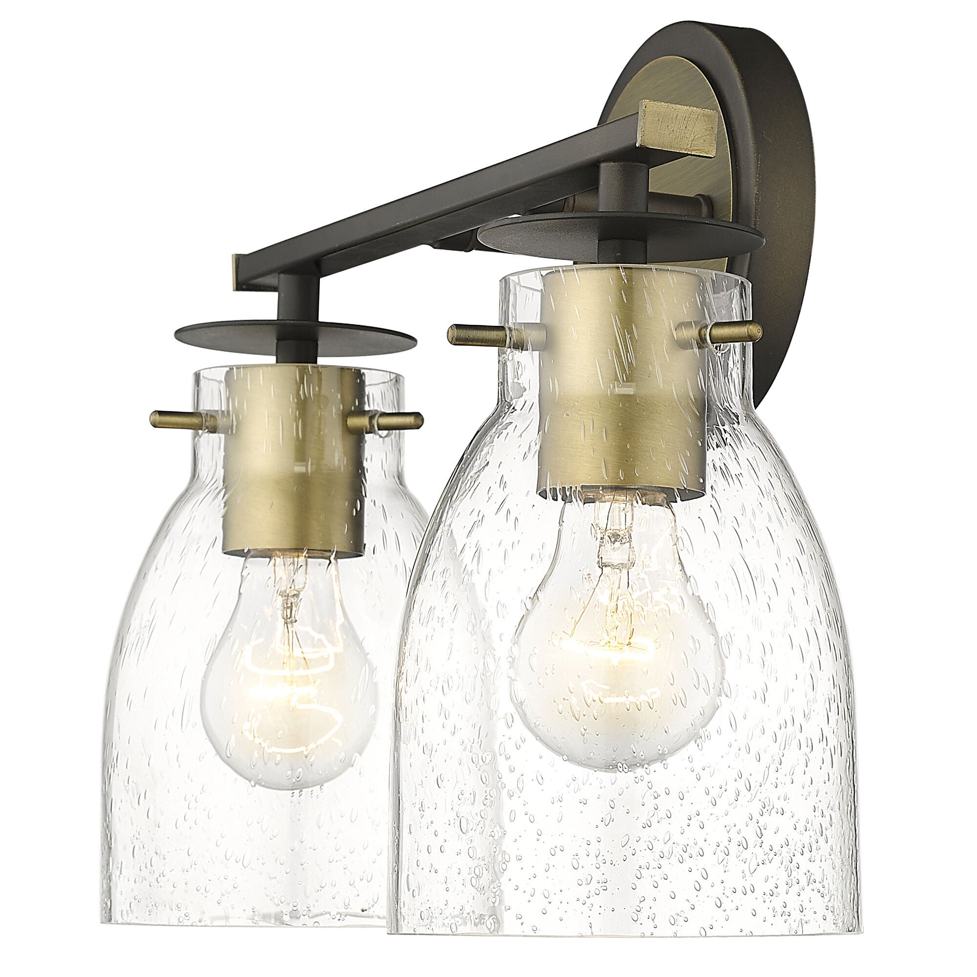 Shown in Oil Rubbed Bronze And Antique Brass finish and Clear Seedy Glass shade