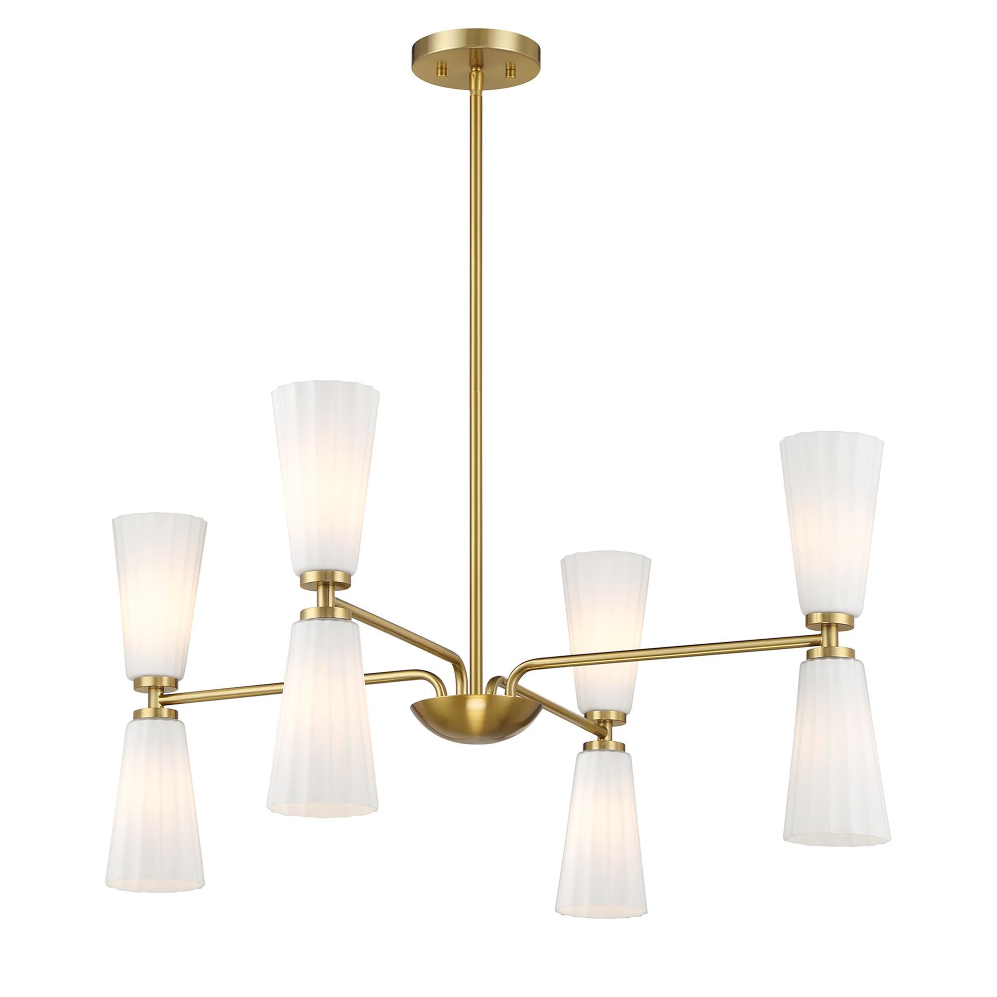 Shown in Natural Brass finish and White Fluted glass