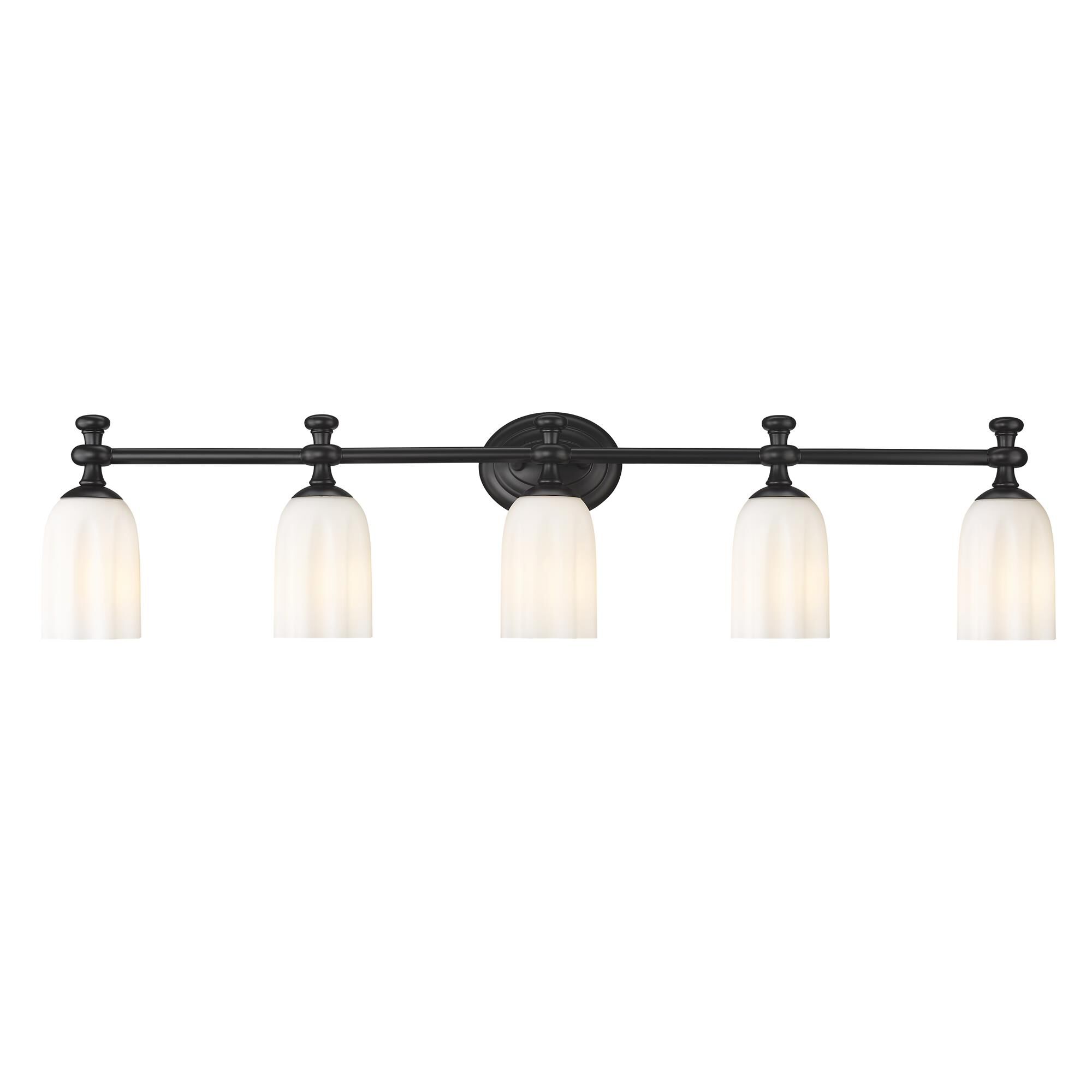 Shown in Matte Black finish and Opal Etched glass and Opal Etched shade