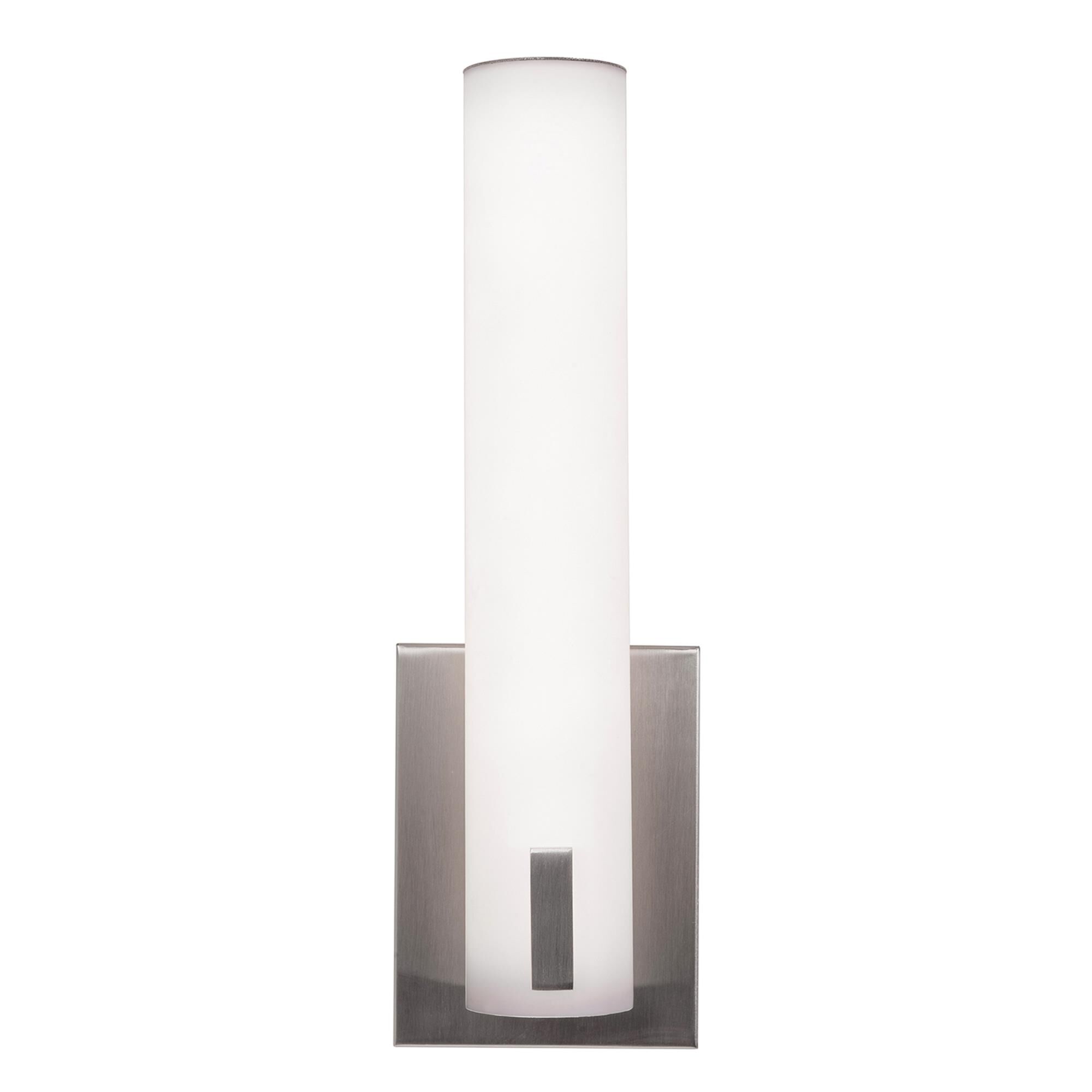 Shown in Satin Nickel finish and Frosted White glass