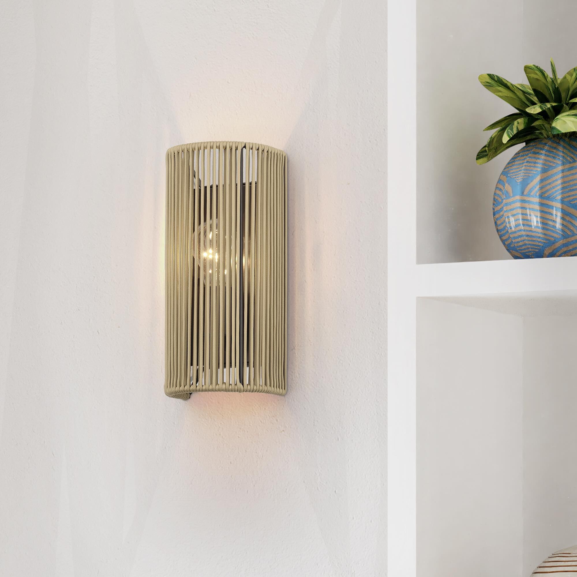 Shown in English Bronze finish and Hand-Woven Venetian Gold Color Polyester Rope shade