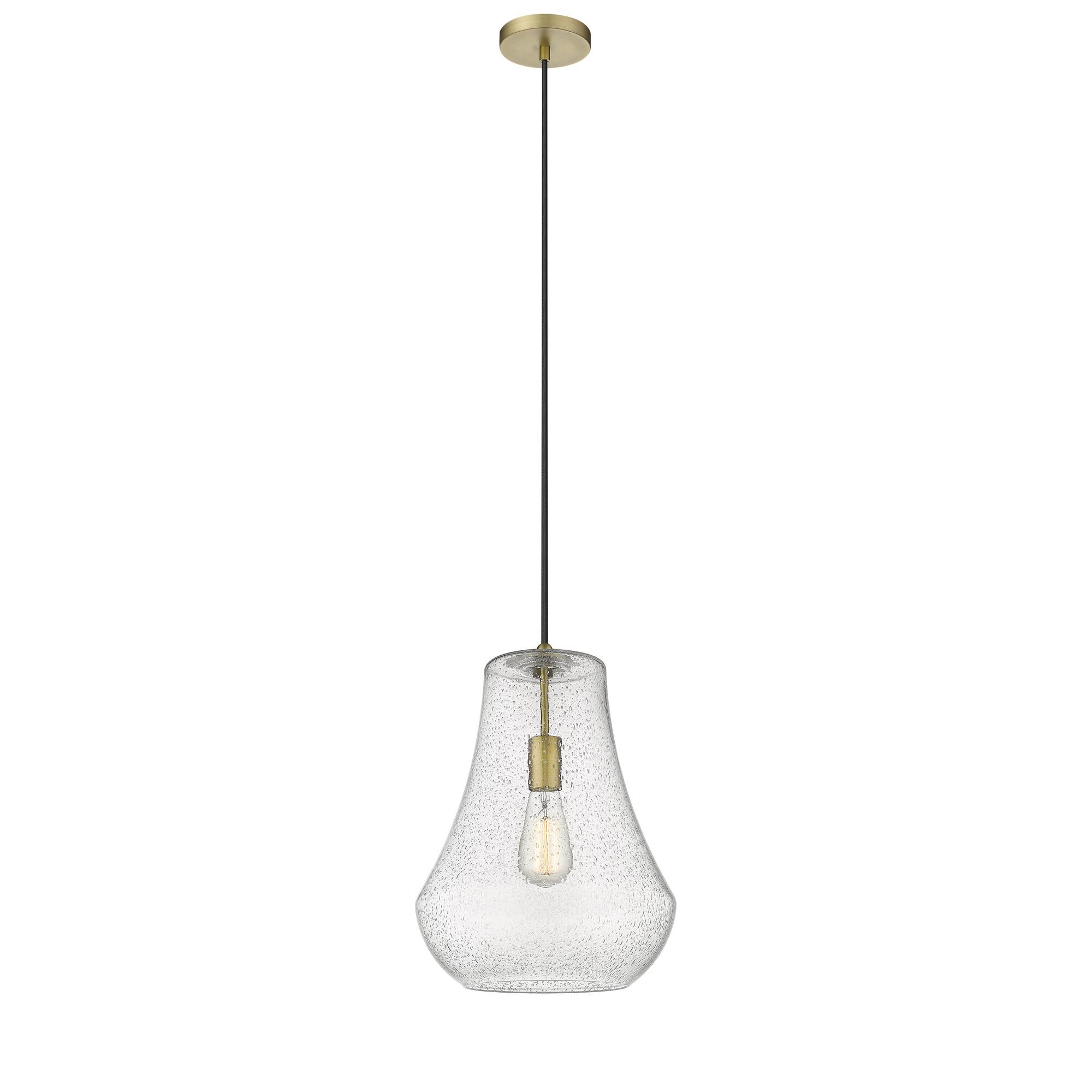 Shown in Brushed Brass finish and Seedy Fairfield glass and No Shade shade