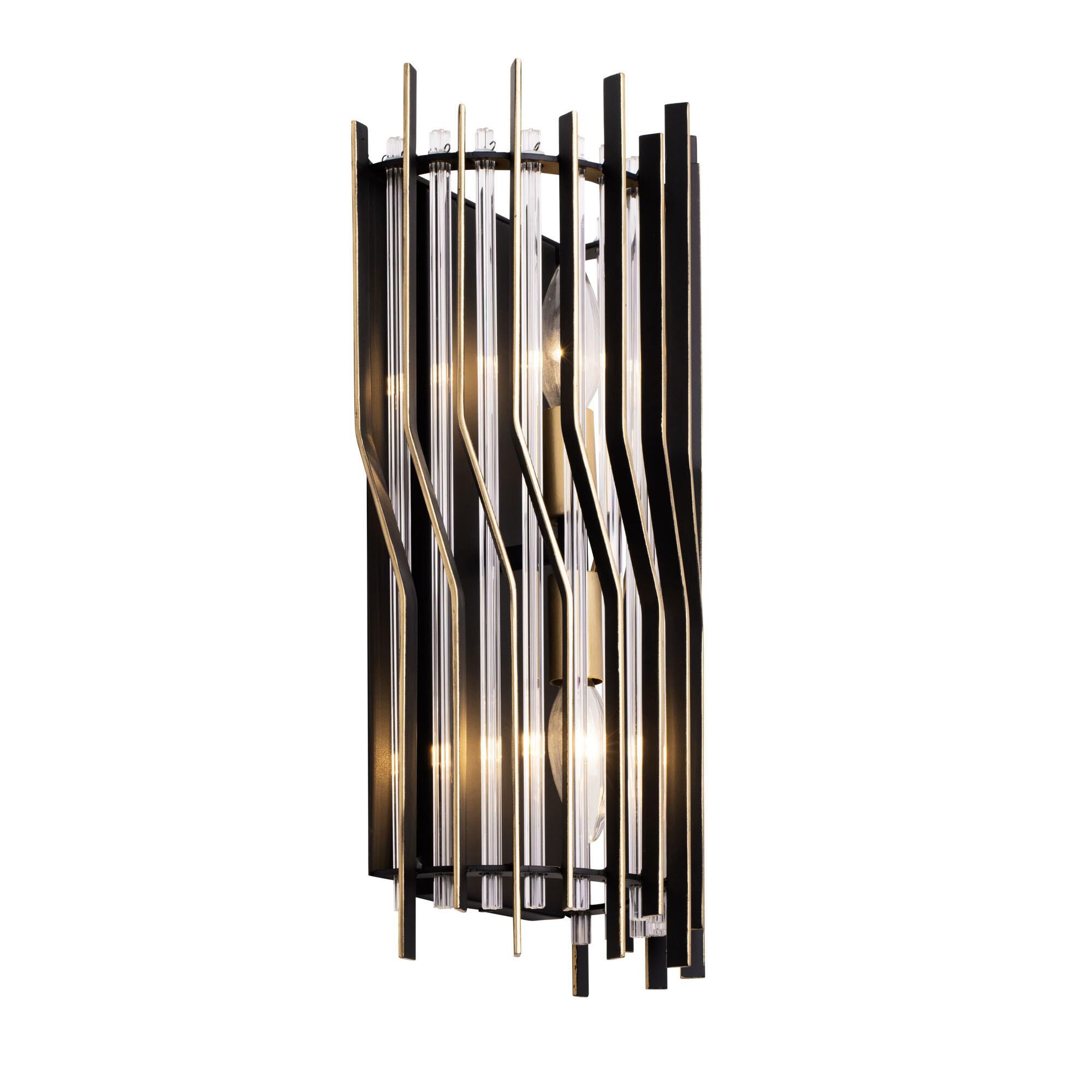 Shown in Matte Black/French Gold finish and Modern Clear Fluted shade