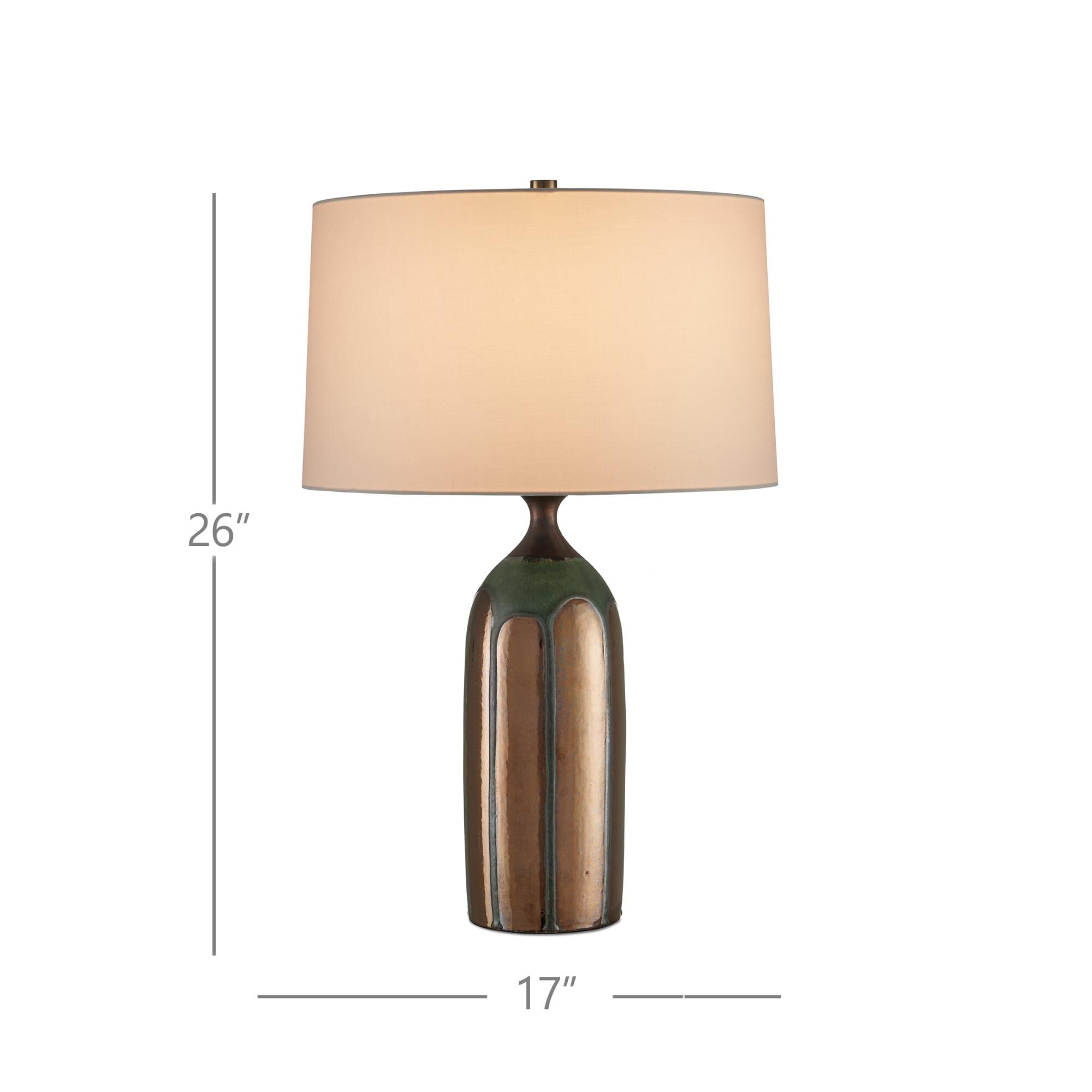 Shown in Dark Green, Copper finish and Egg Shell Cotton Linen shade