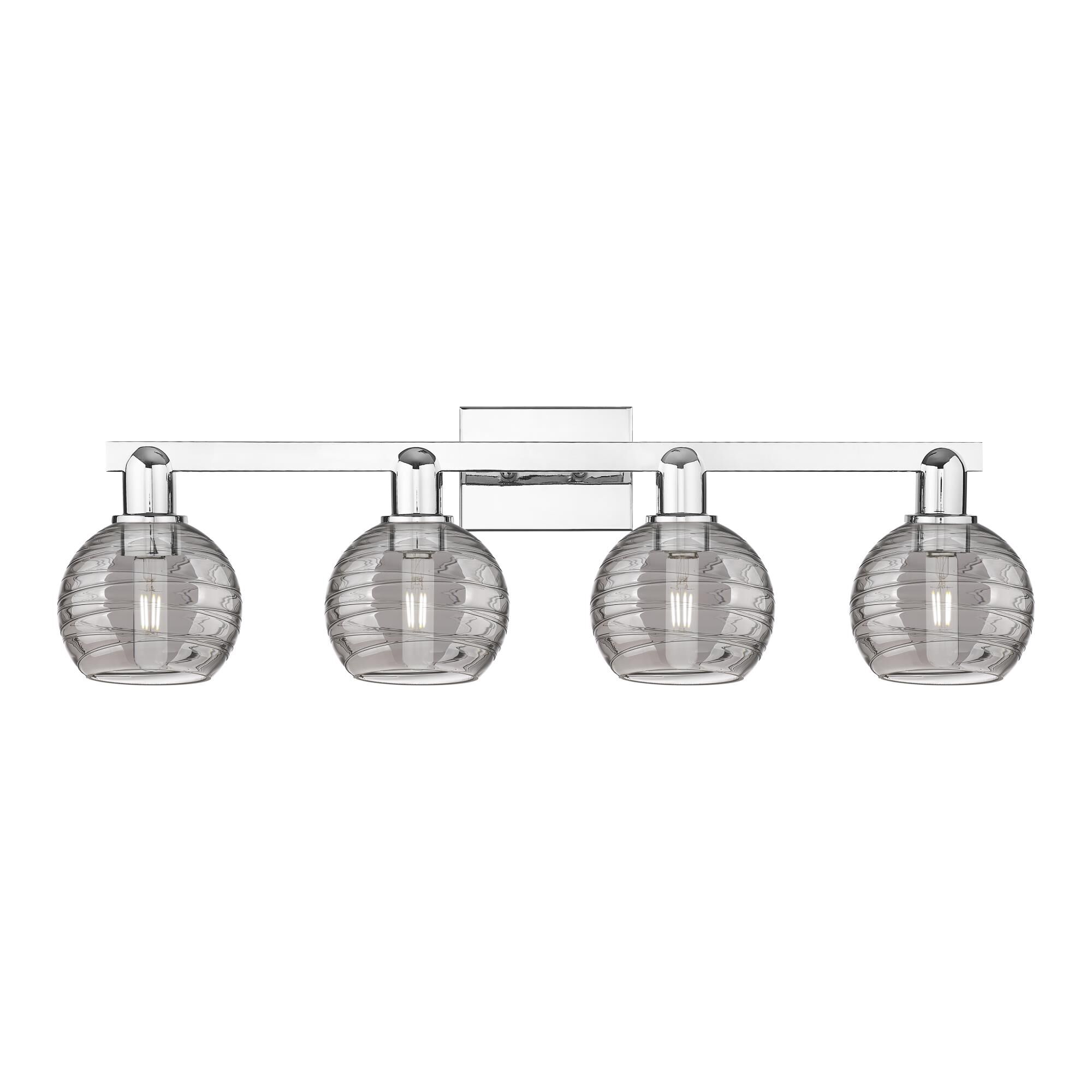 Shown in Polished Chrome finish and Light Smoke Deco Swirl glass