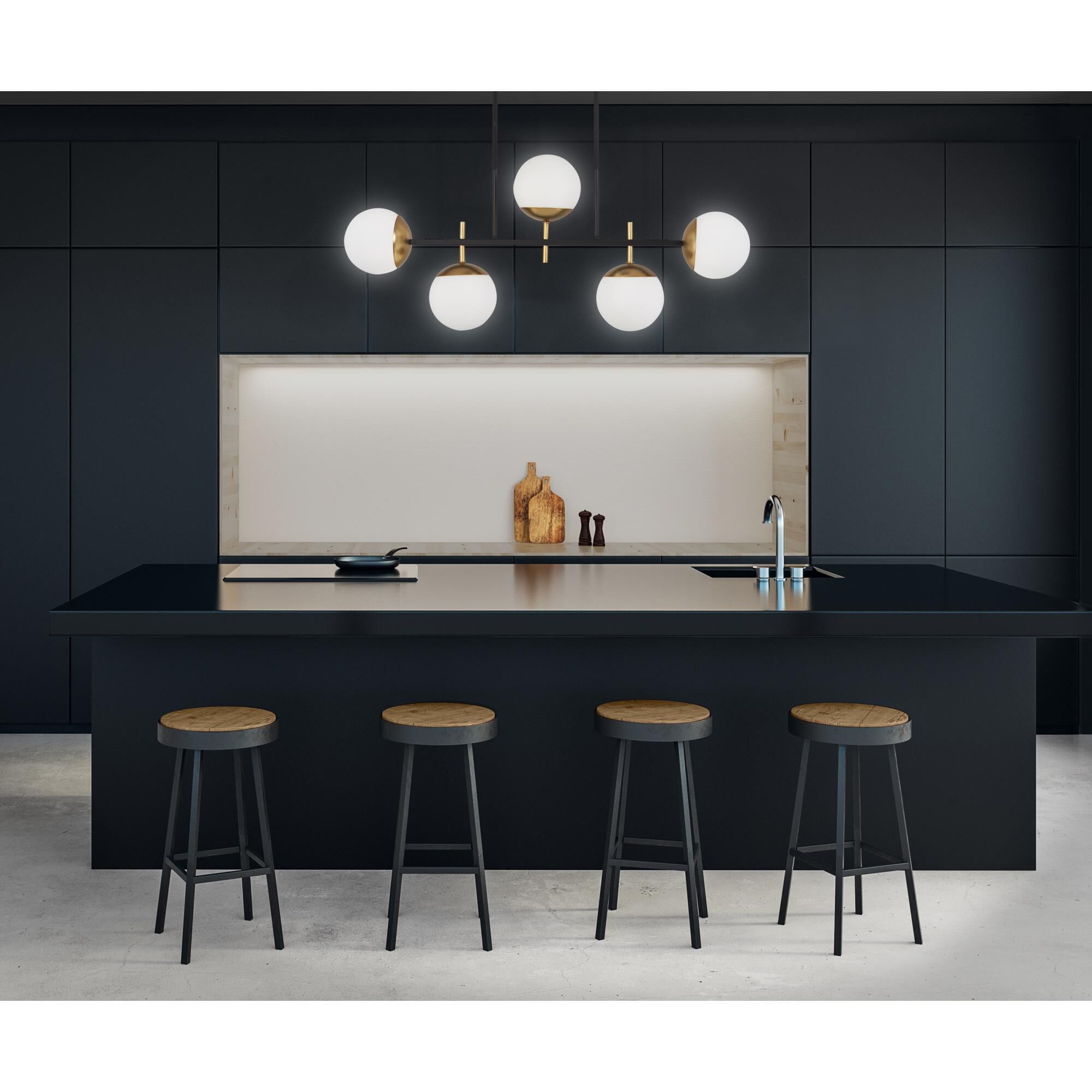 Shown in Weathered Black with Autumn Gold finish and Etched Opal glass