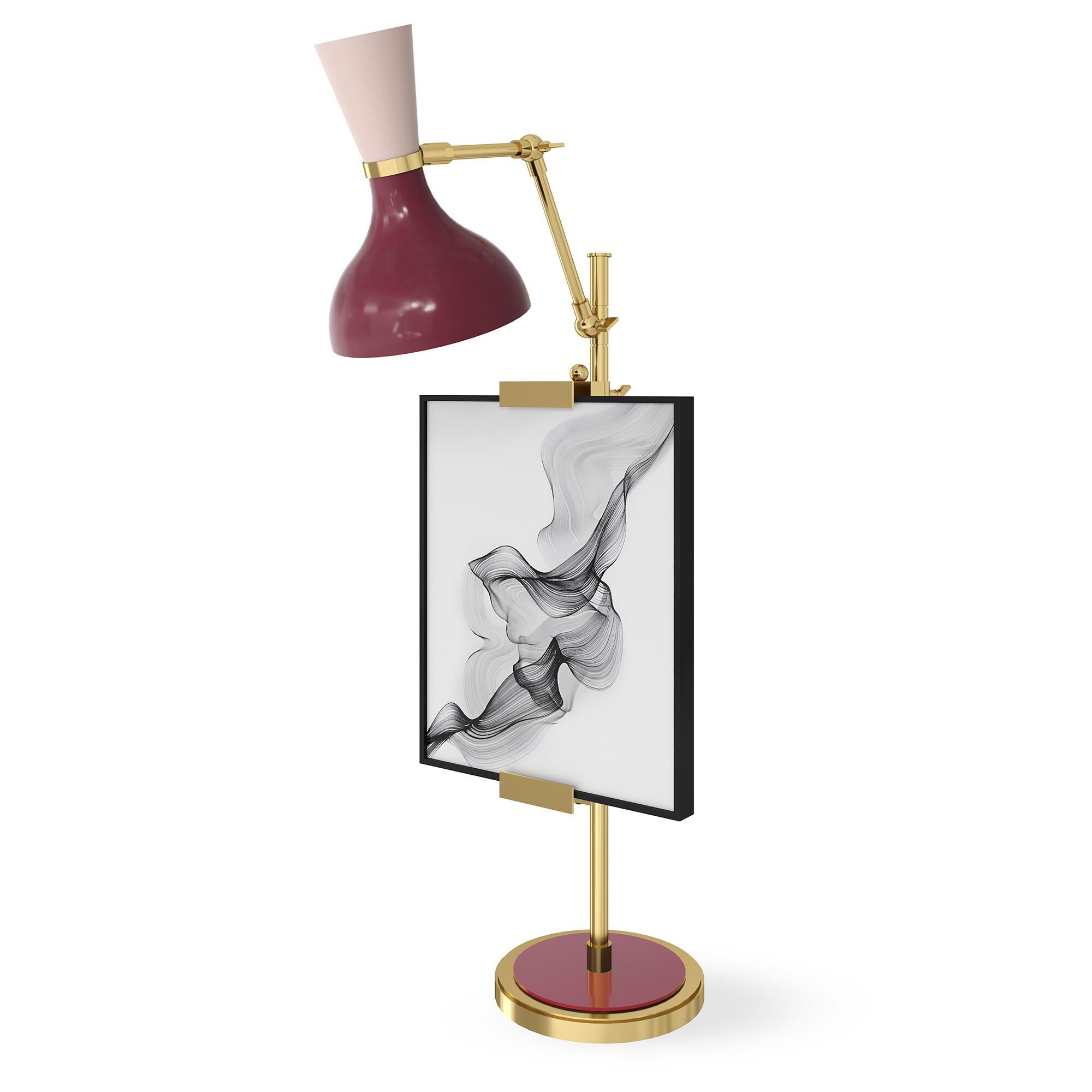 Shown in Modern Brass finish and Sugar Plum and Rose Water shade