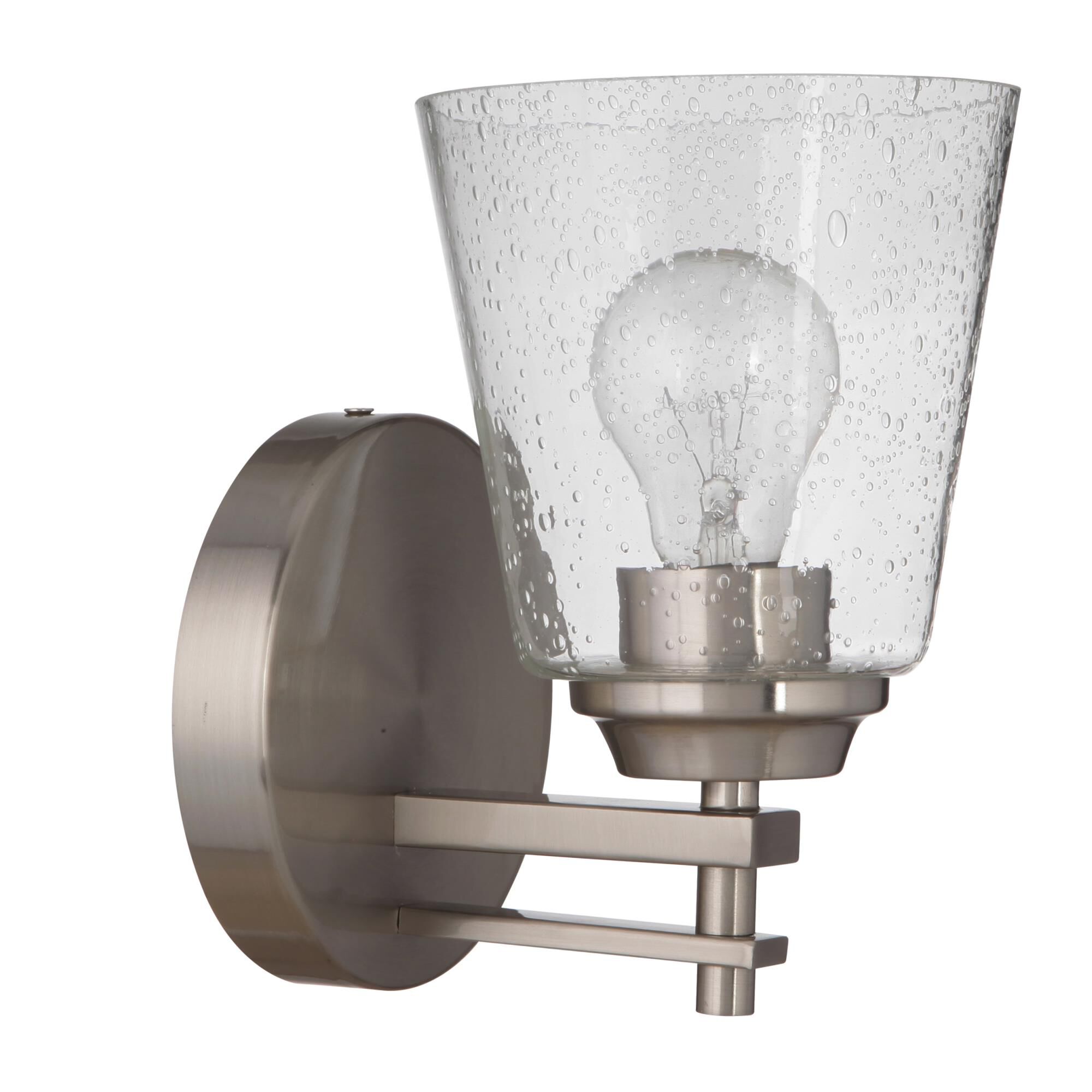 Shown in Brushed Polished Nickel finish and Clear Seeded glass and Glass shade