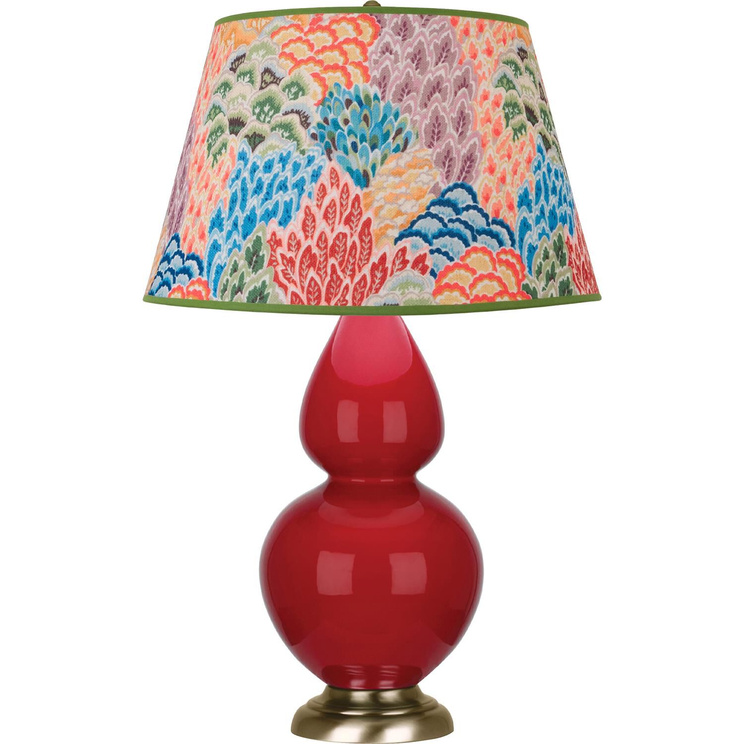 Shown in Ruby Red finish and Multicolor shade and Antique Brass accent
