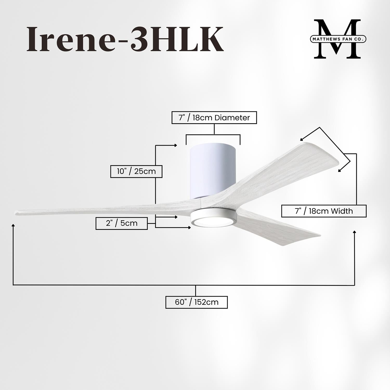Irene 60 Inch Flush Mount Fan with Light Kit by Matthews Fan Company