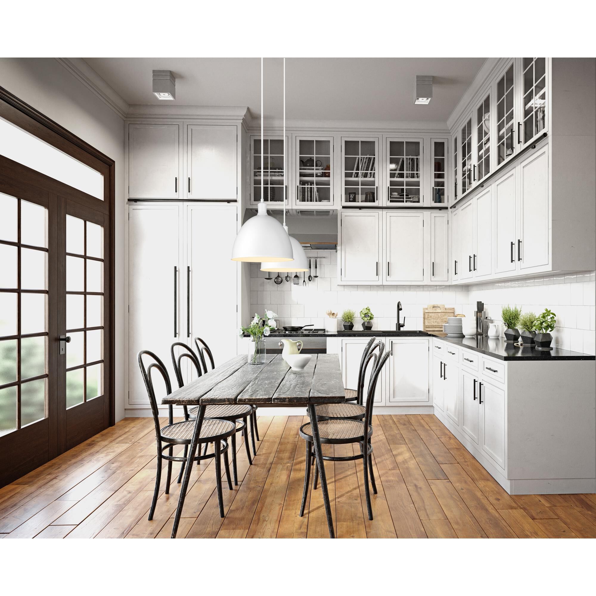 Shown in Satin White finish and Satin White glass and Satin White shade