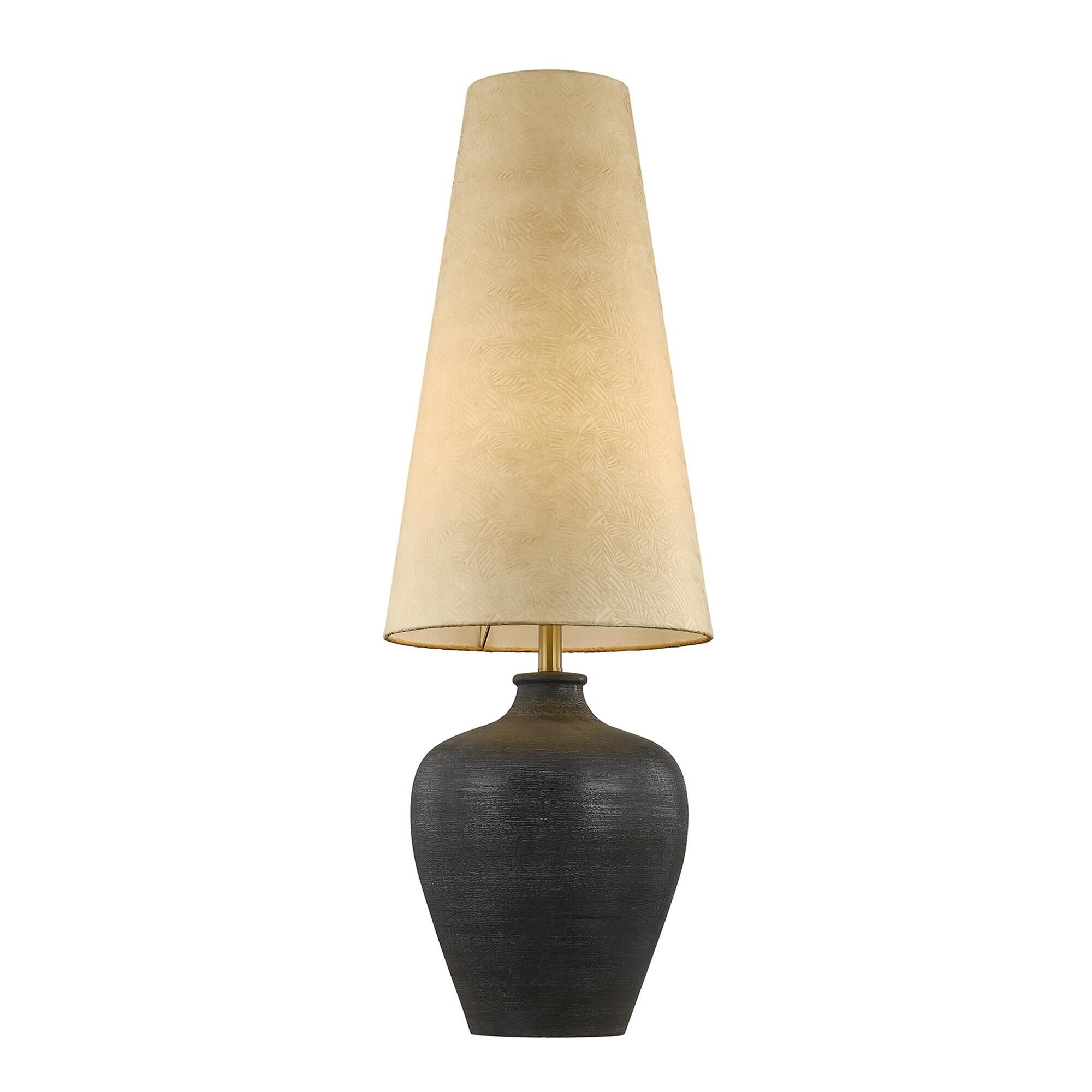 Shown in Warm Brass finish and Textured Beige Paper shade