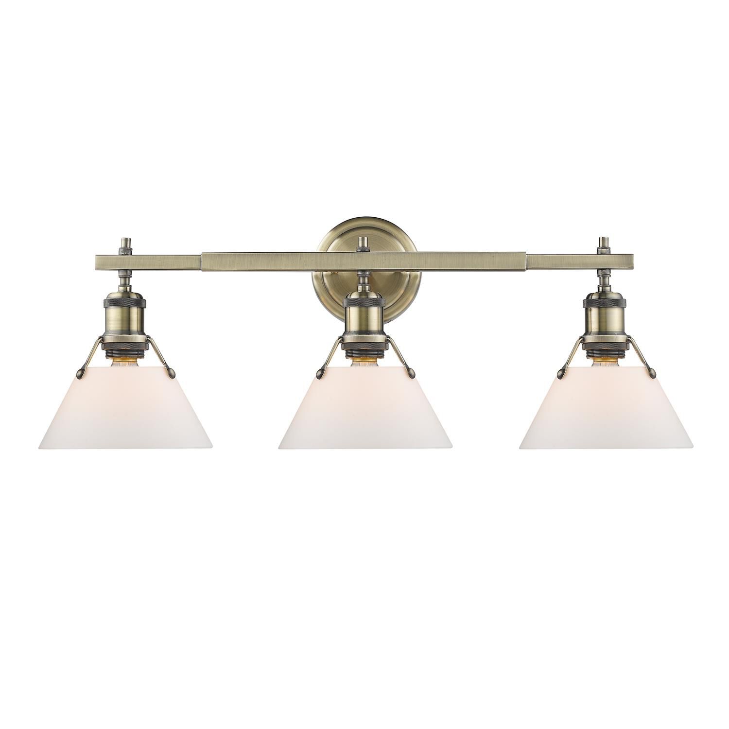 Shown in Aged Brass finish and Opal Glass shade
