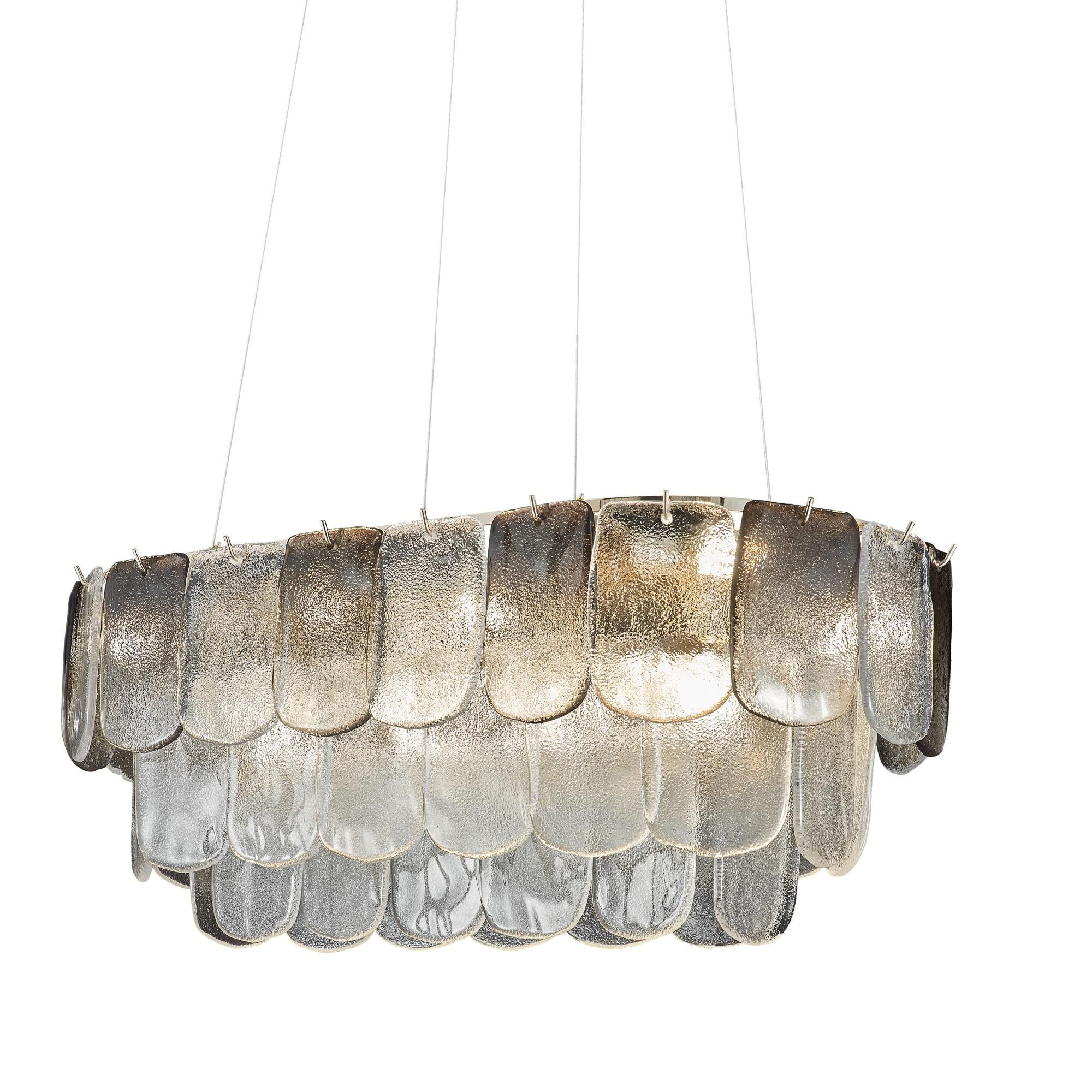 Shown in Polished Nickel and Crystalline Smoke finish and Piastra glass