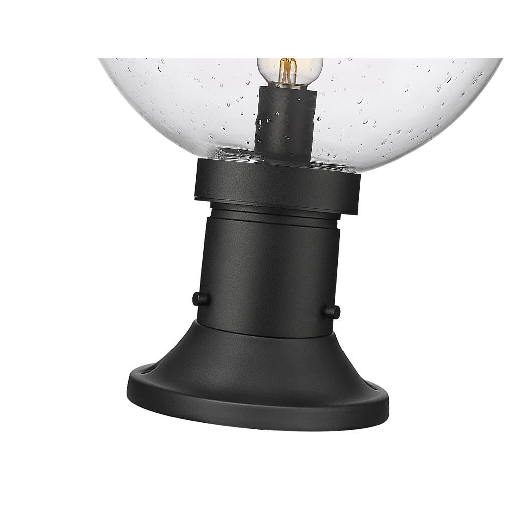 Shown in Black finish and Clear Seedy glass