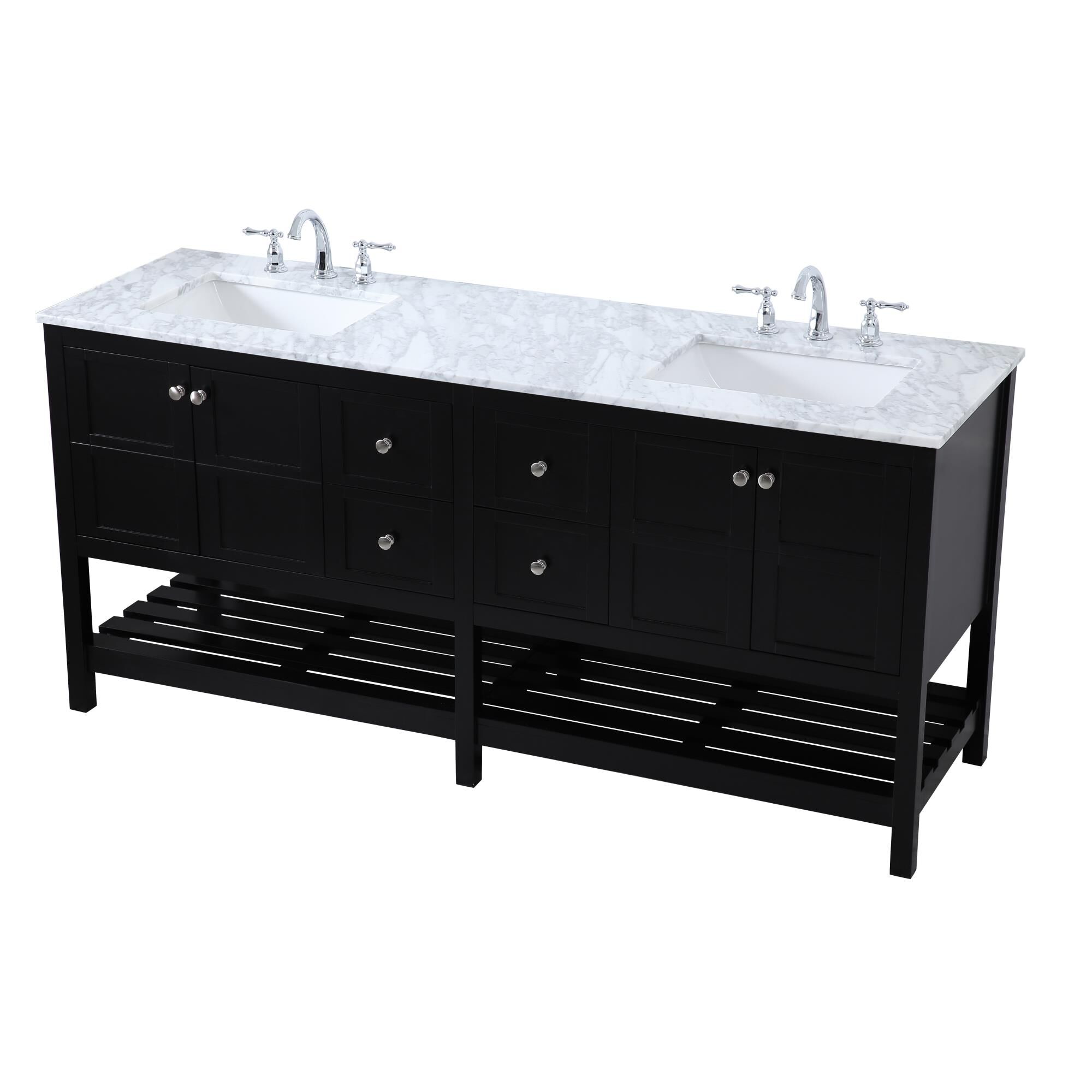 Shown in Black And Brushed Nickel With Carrara White Marble finish
