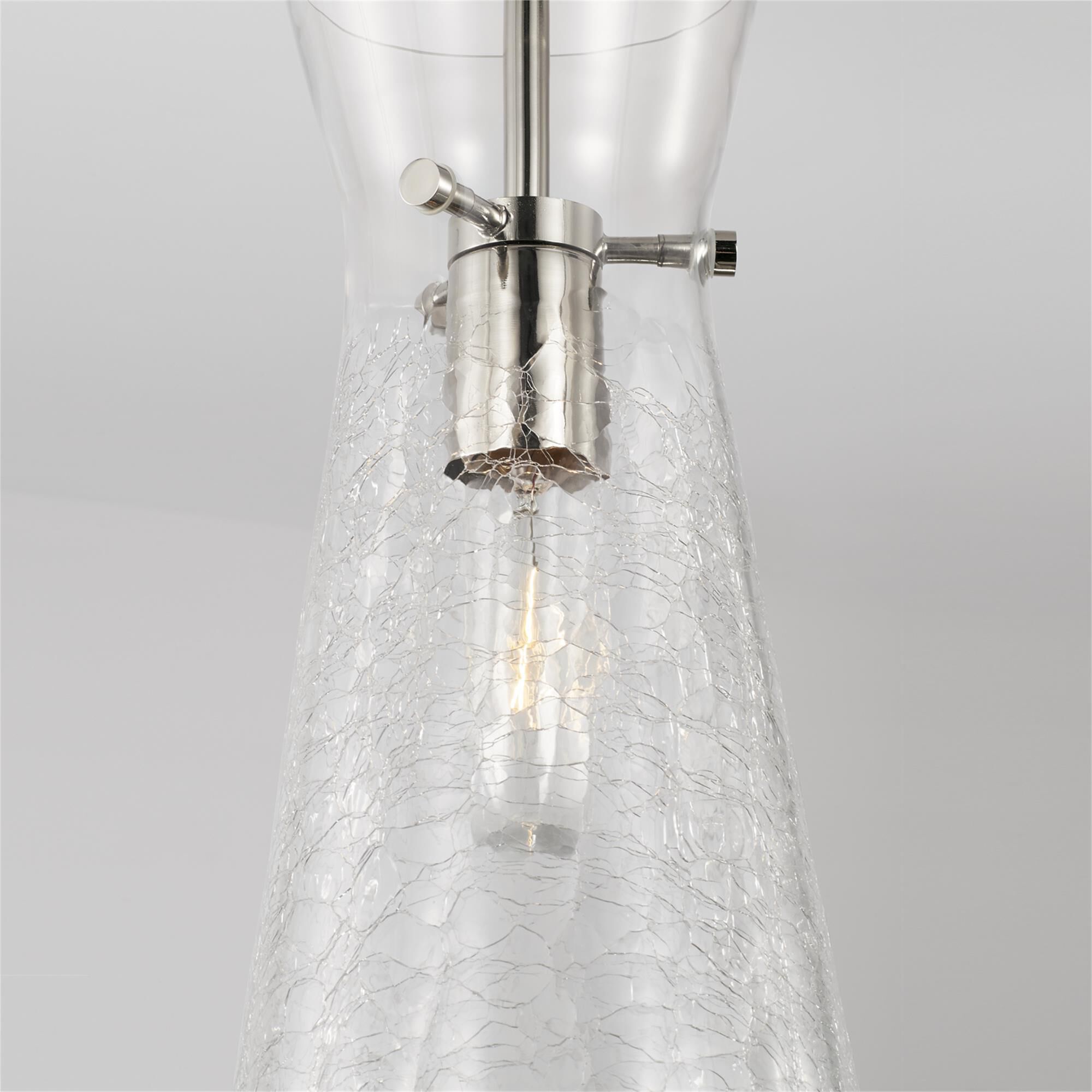Shown in Polished Nickel finish and Clear Half-Crackle glass