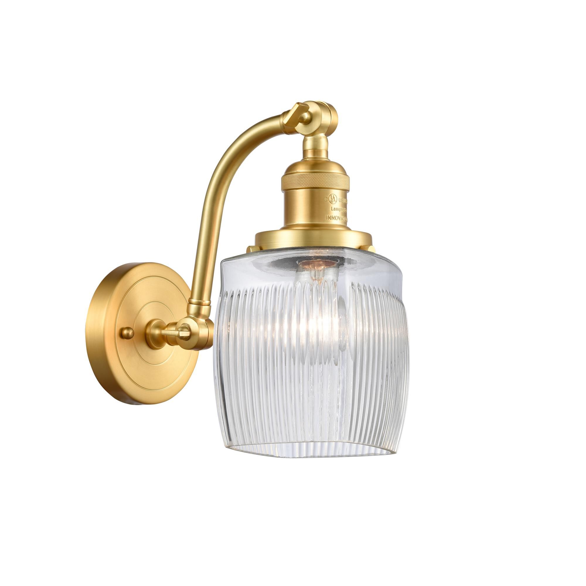 Shown in Satin Gold finish and Thick Clear Halophane Colton glass