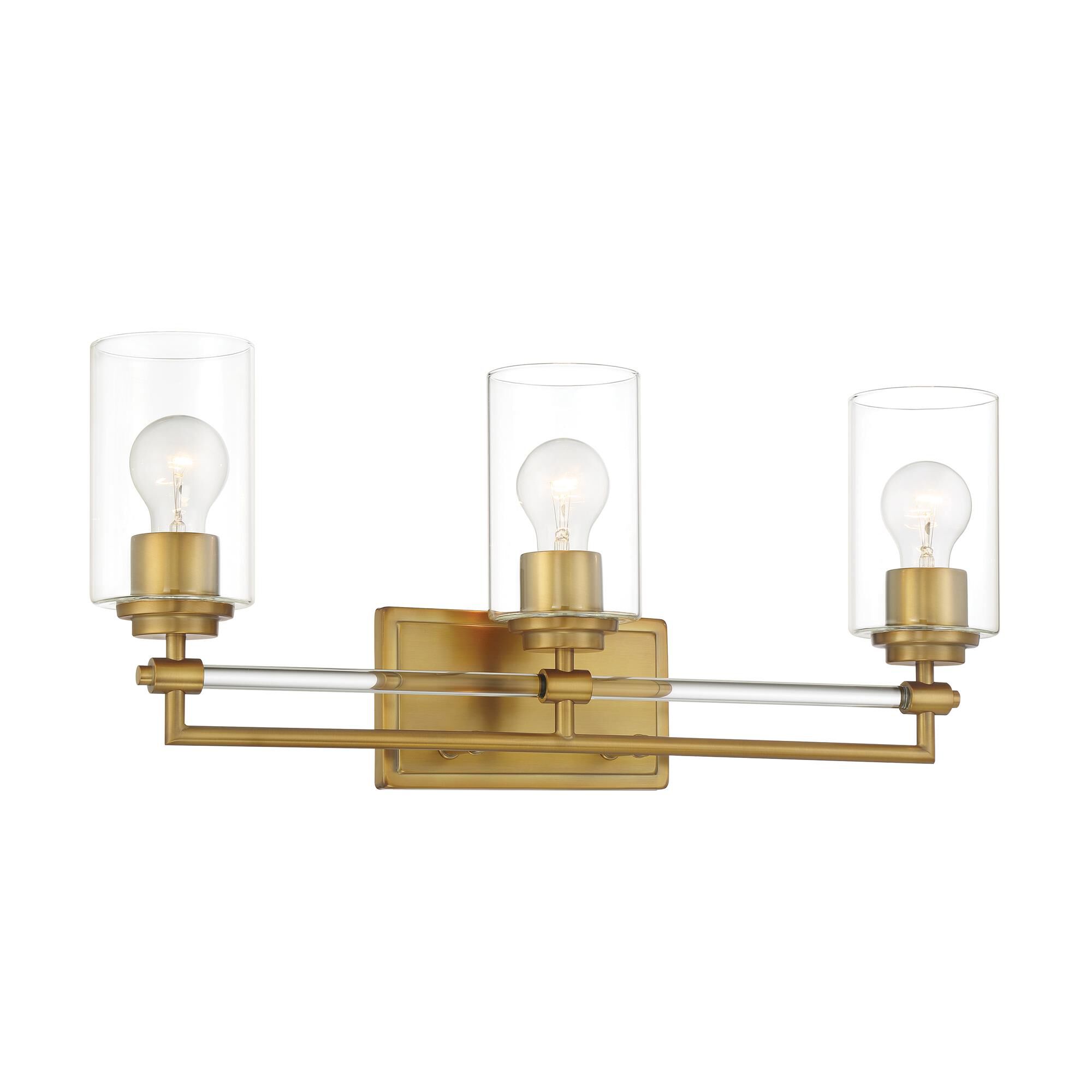 Shown in Aged Brass finish and Clear glass