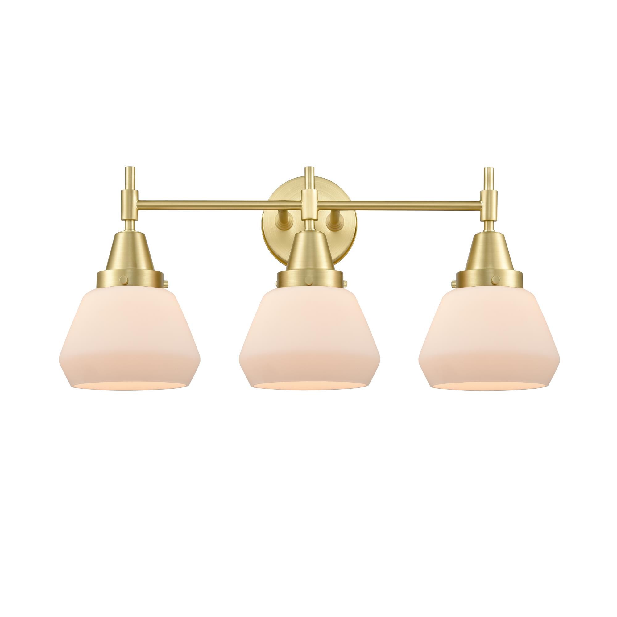 Shown in Satin Brass finish and Matte White Cased Large Cone glass