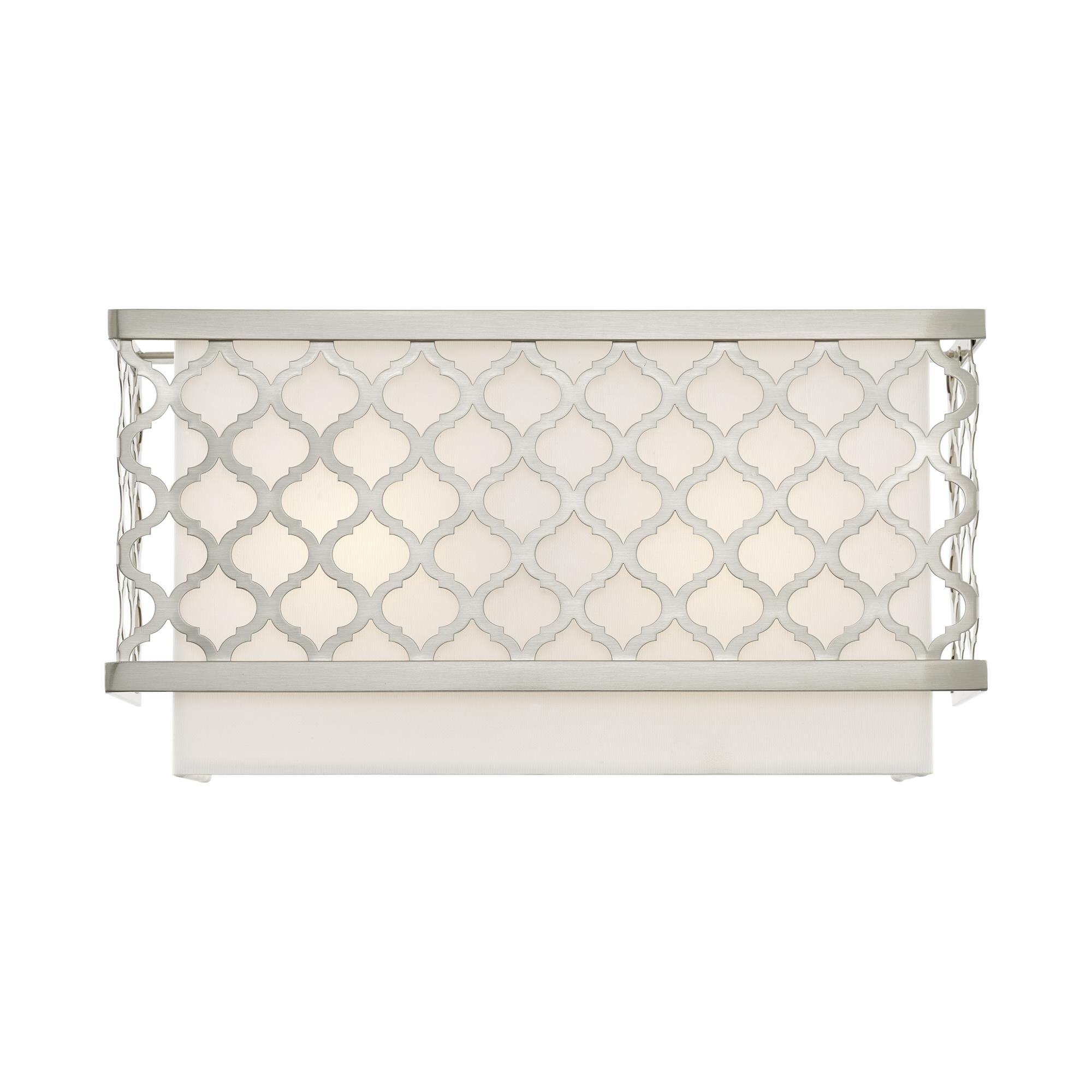 Shown in Brushed Nickel finish and Hand Crafted Off-White Fabric Outside & White Fabric Inside Hardback shade