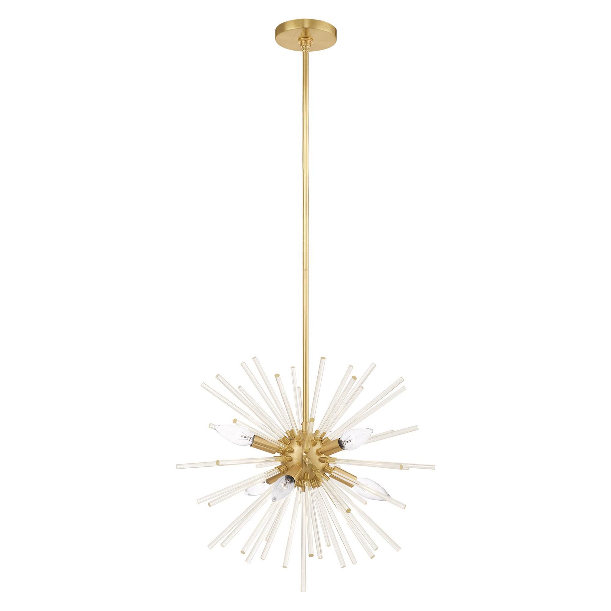 Shown in Satin Brass finish and Clear Crystal Rods glass