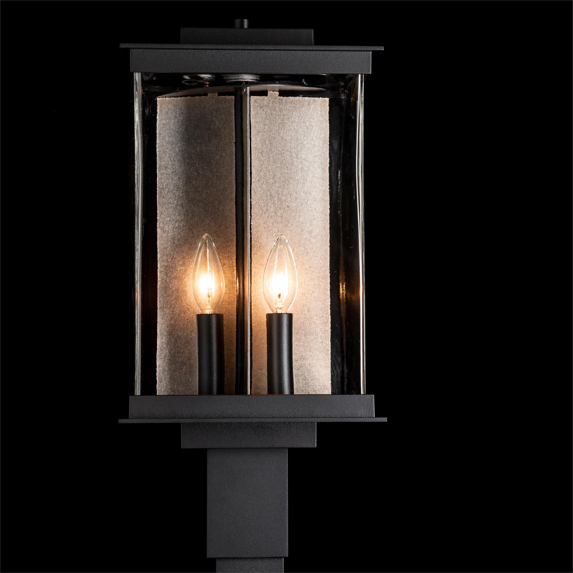 Shown in Coastal Black finish and Clear glass and Translucent Soft Gold accent