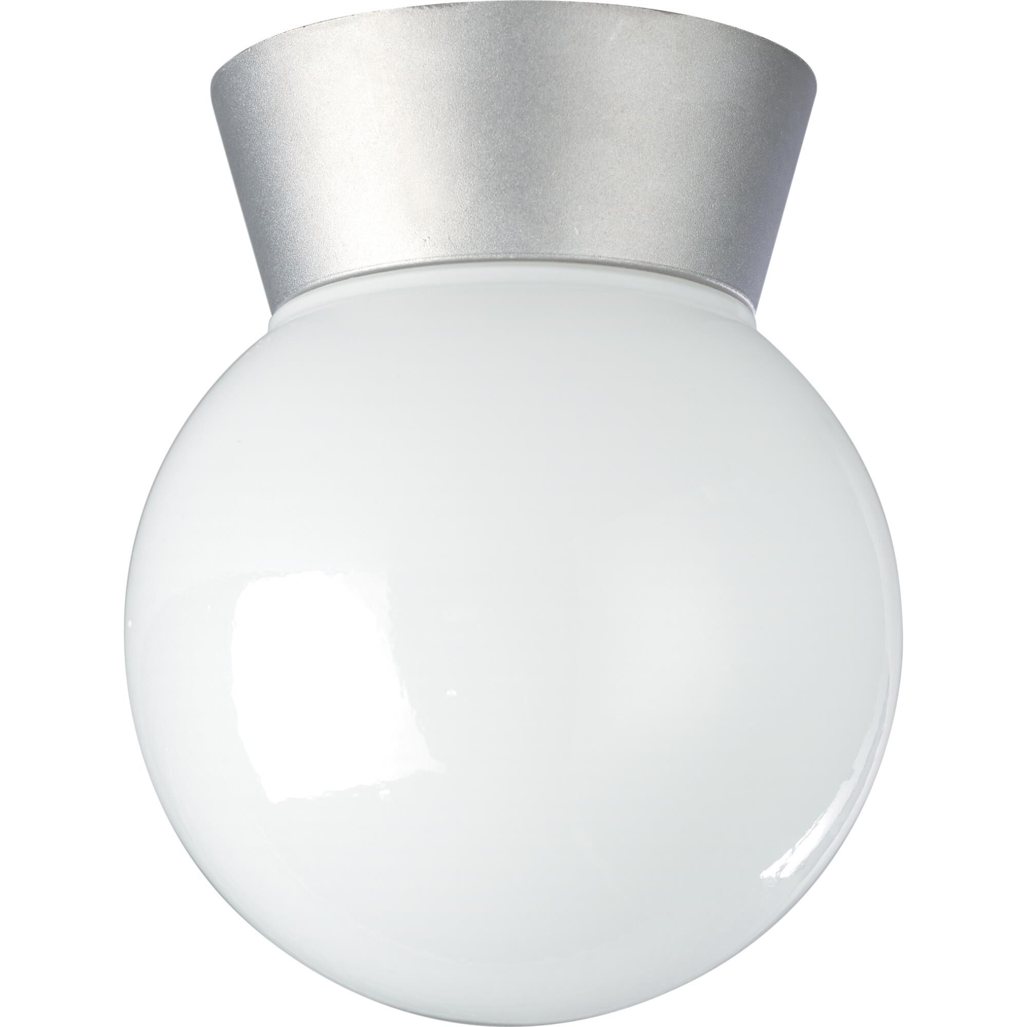 Shown in Satin Aluminum finish and White Globe glass
