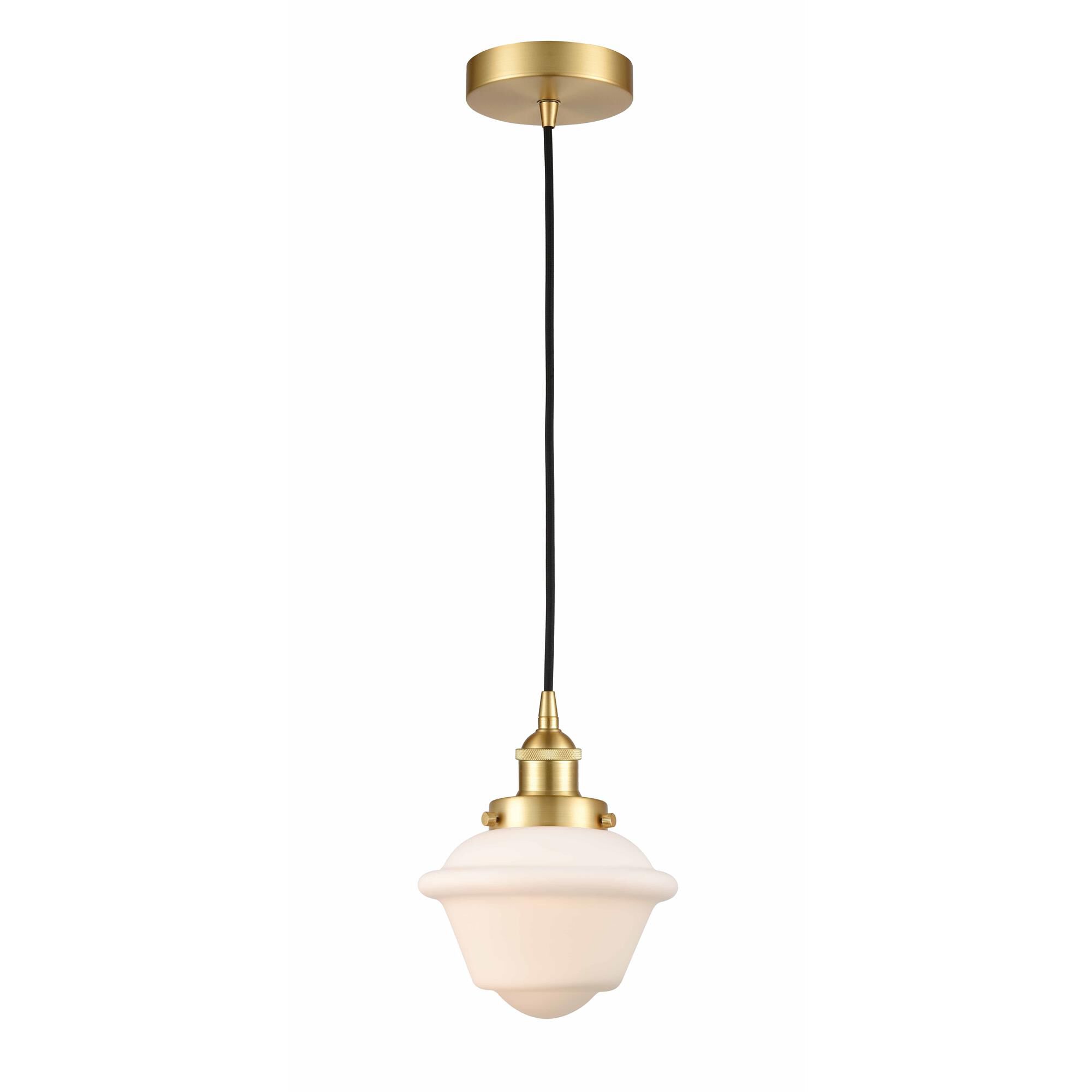 Shown in Satin Gold finish and Matte White Cased Small Oxford glass