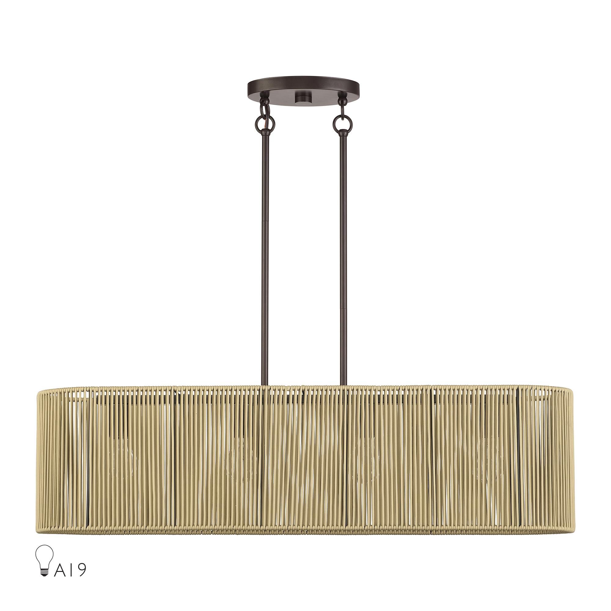 Shown in English Bronze finish and Hand-Woven Venetian Gold Color Polyester Rope shade