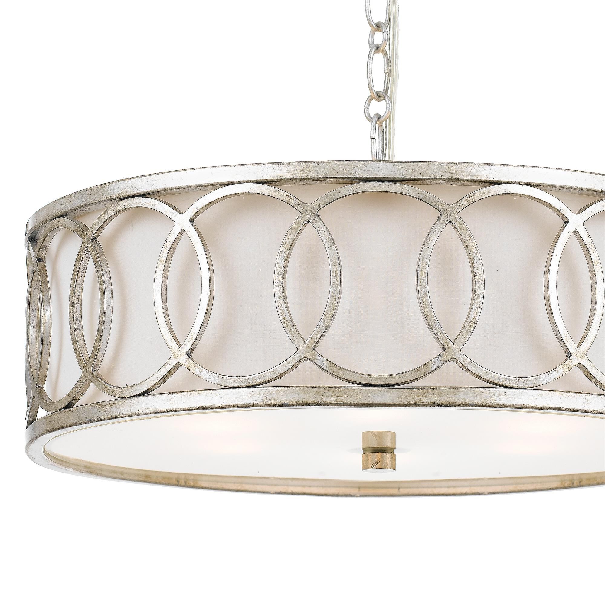 Shown in Antique Silver finish and Silk glass and White shade
