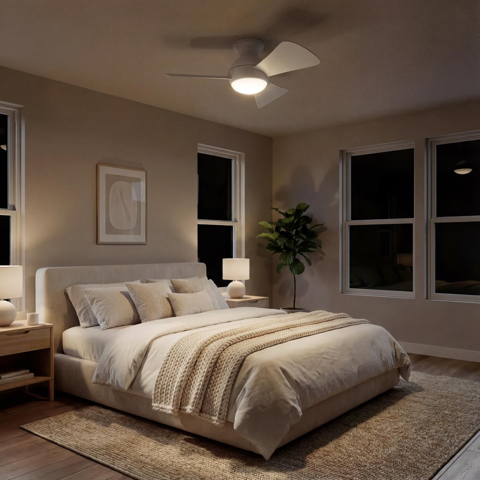 Sola Outdoor Rated 34 Inch Flush Mount Fan with Light Kit by Kichler Lighting