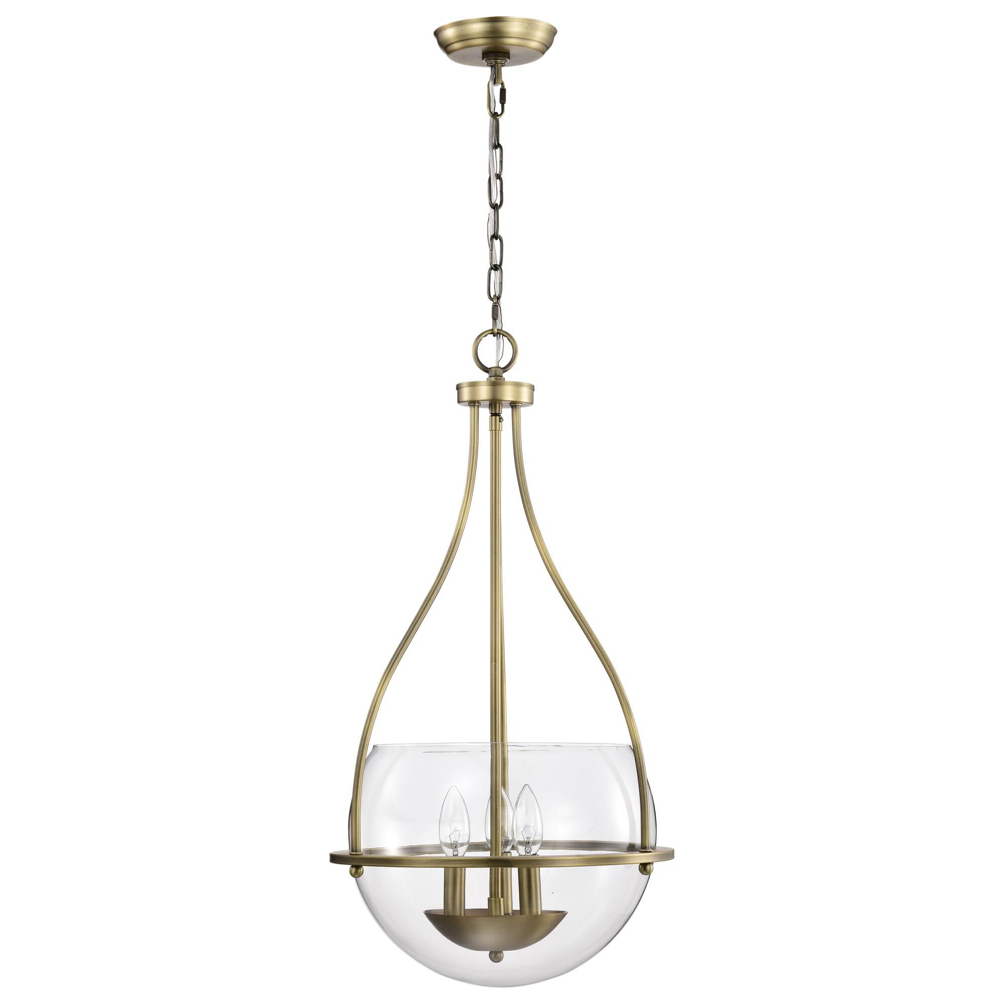 Shown in Vintage Brass finish and Clear glass