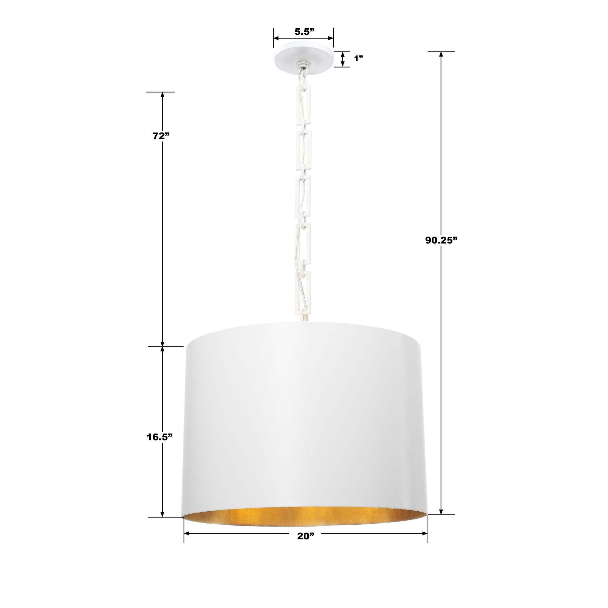 Shown in Matte White + Antique Gold finish and Steel glass and White & Gold Drum shade