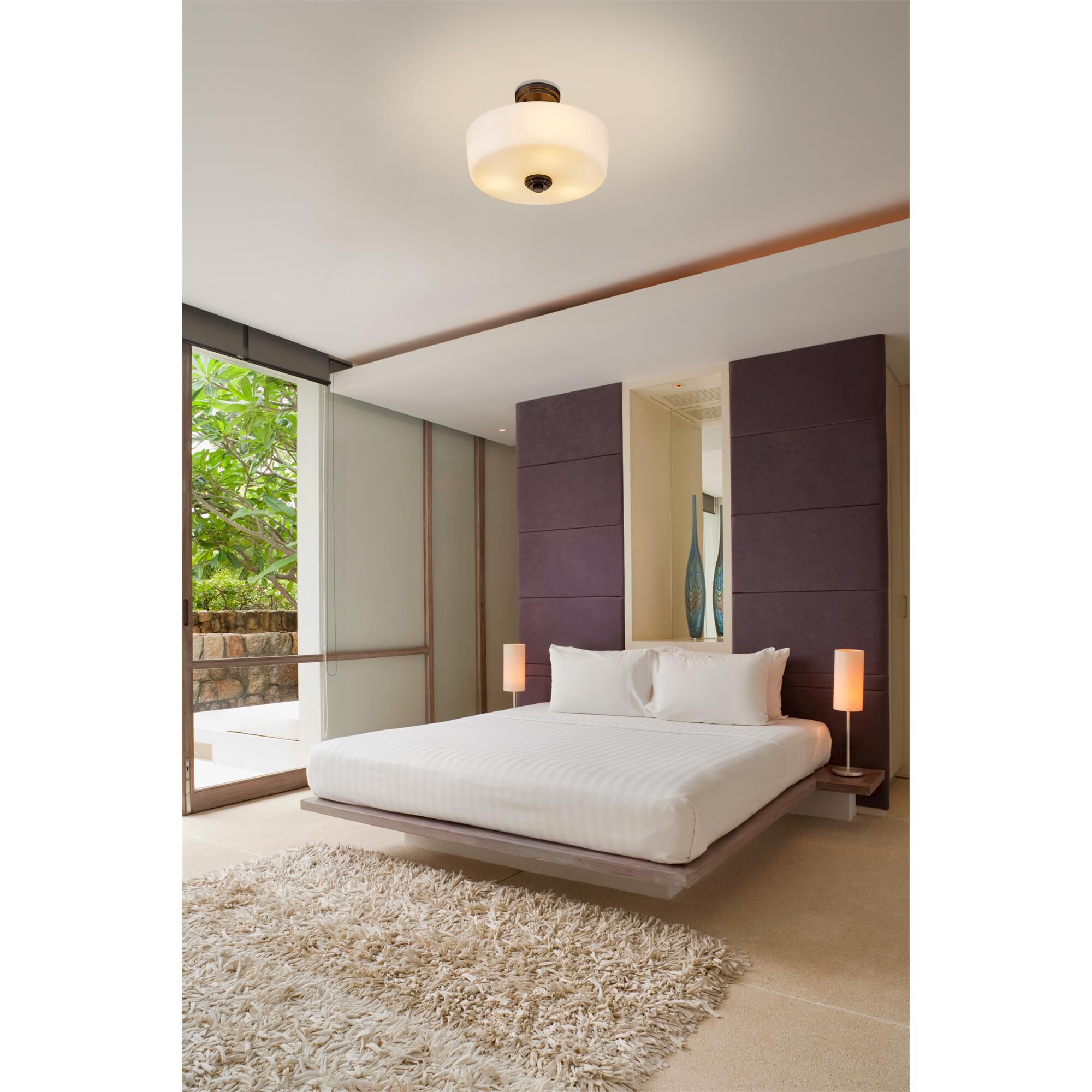 Shown in Bronze finish and Glass shade