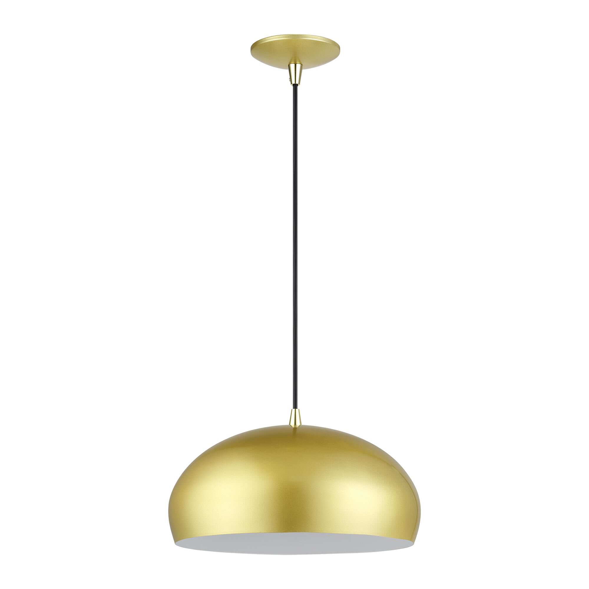 Shown in Soft Gold with Polished Brass Accents finish and Soft Gold Steel with Shiny White Inside shade
