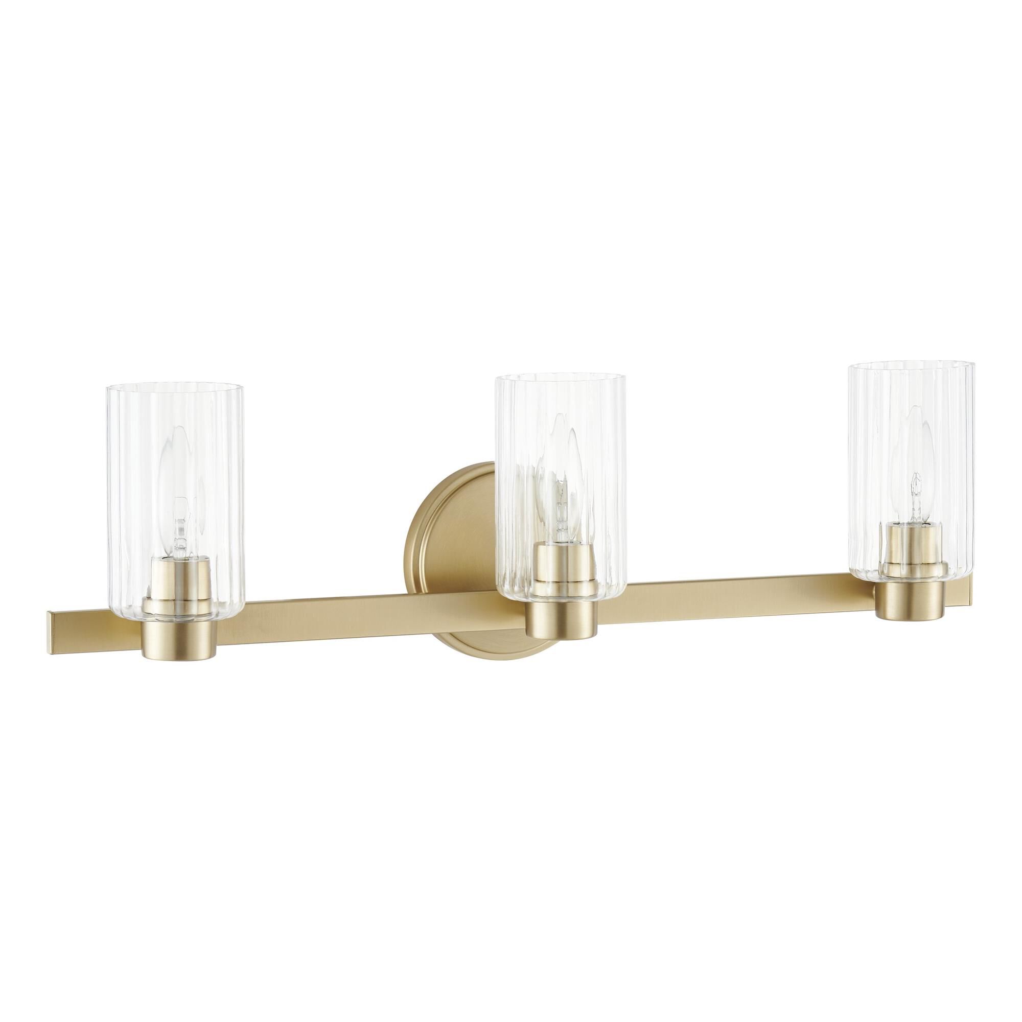 Shown in Champagne Gold finish and Clear Ribbed glass