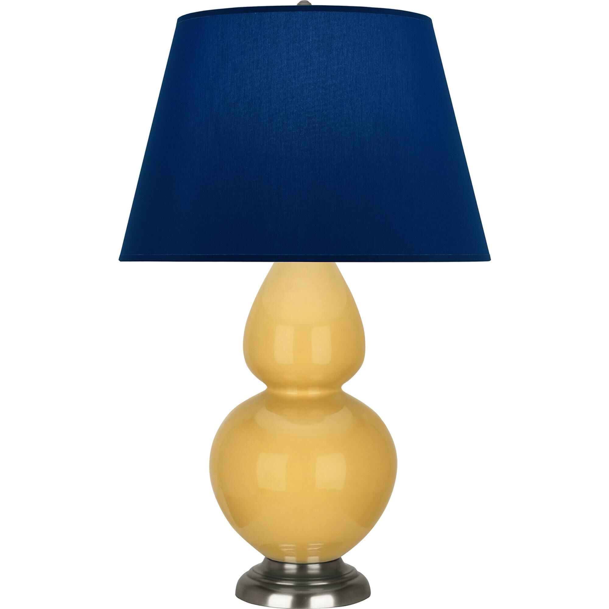 Shown in Sunset Yellow finish and Navy and Gray shade and Antique Silver accent