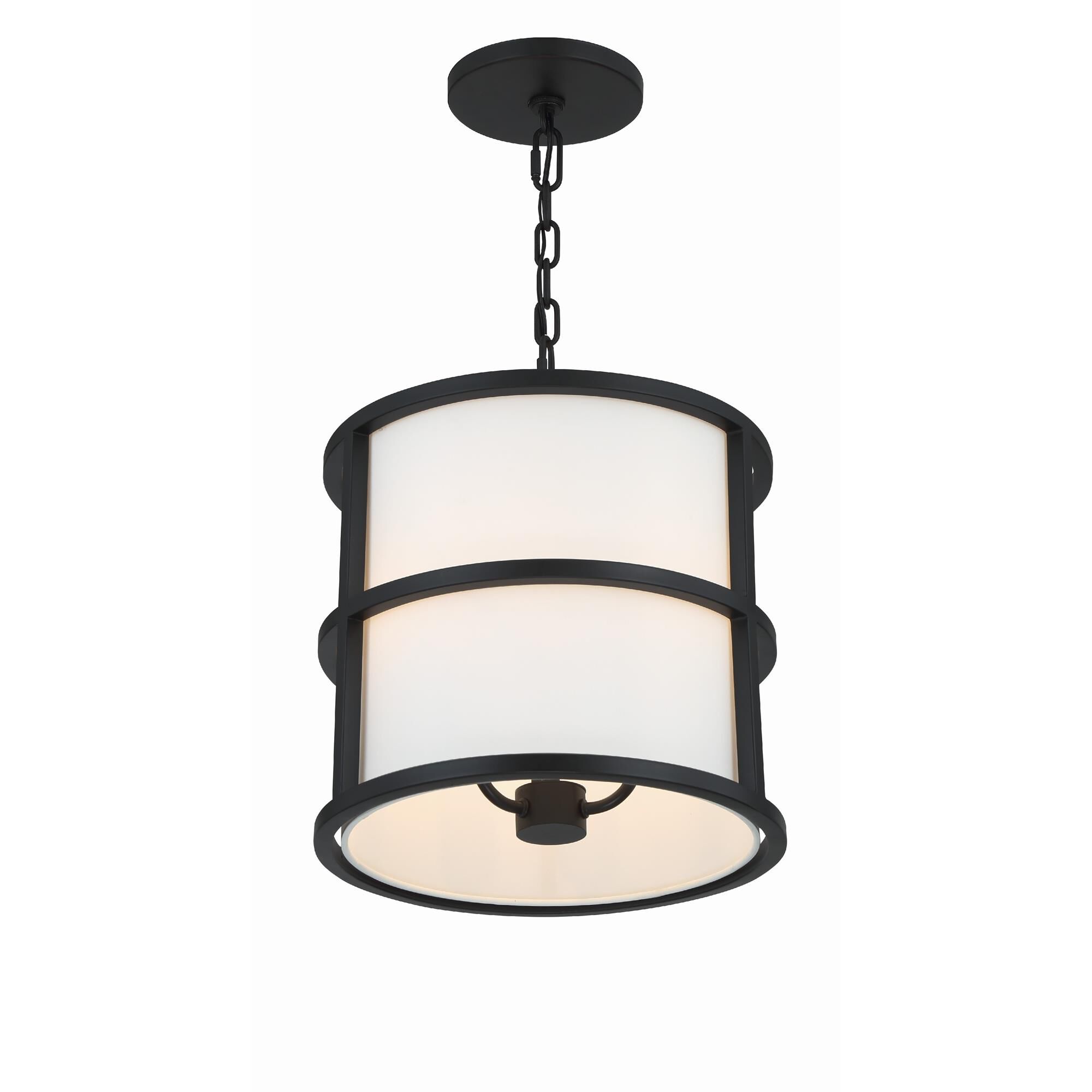 Shown in Matte Black finish and Fabric glass and White shade