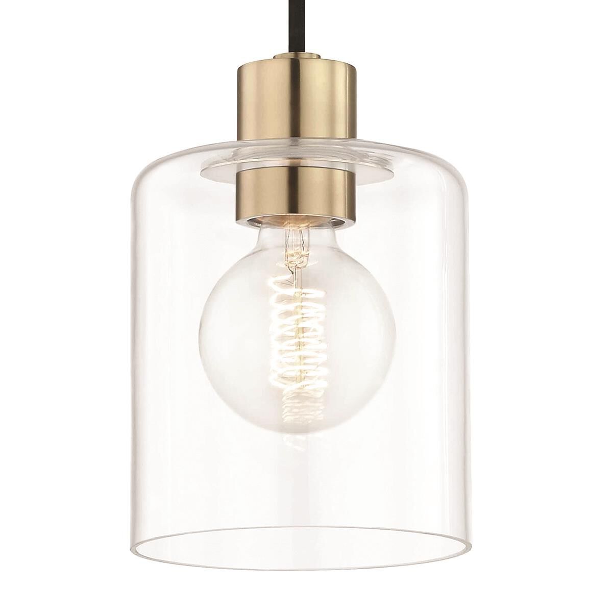 Shown in Aged Brass finish and Opal Etched glass