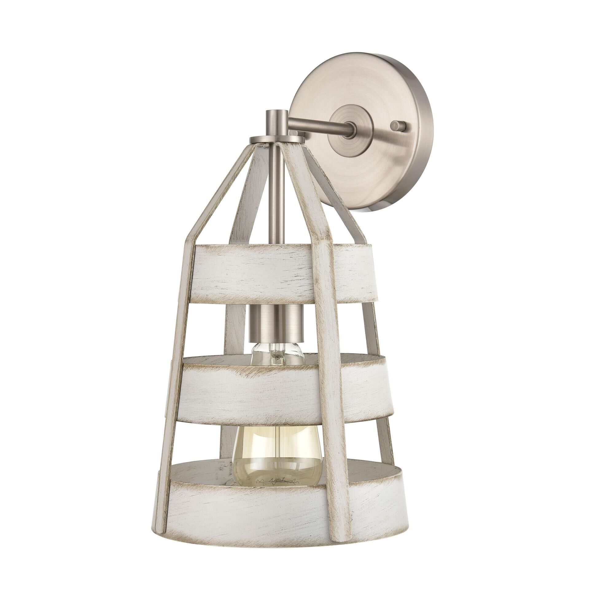Shown in Satin Nickel finish and Antique White Metal shade